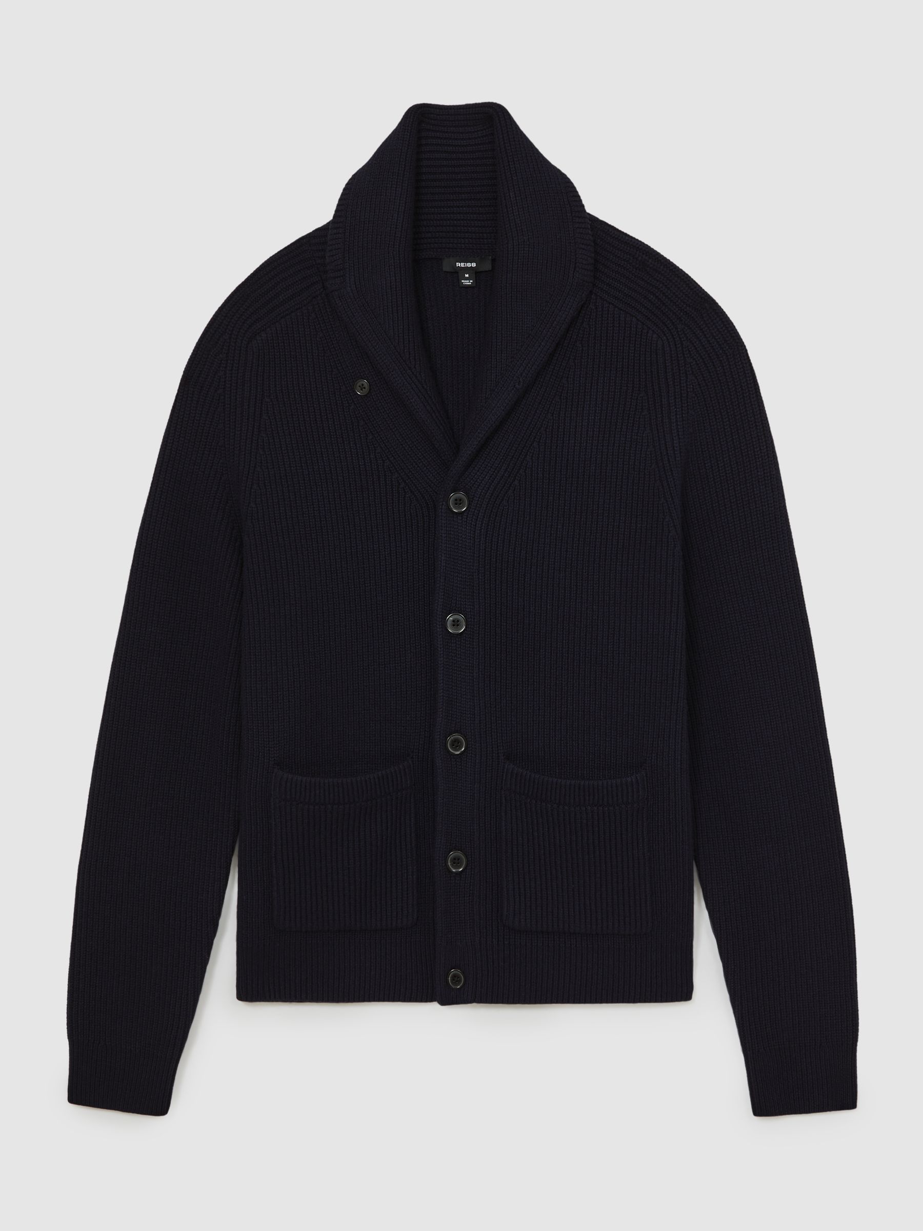 Shawl-Collar Cardigan With Wool in Navy - Image 2 of 6