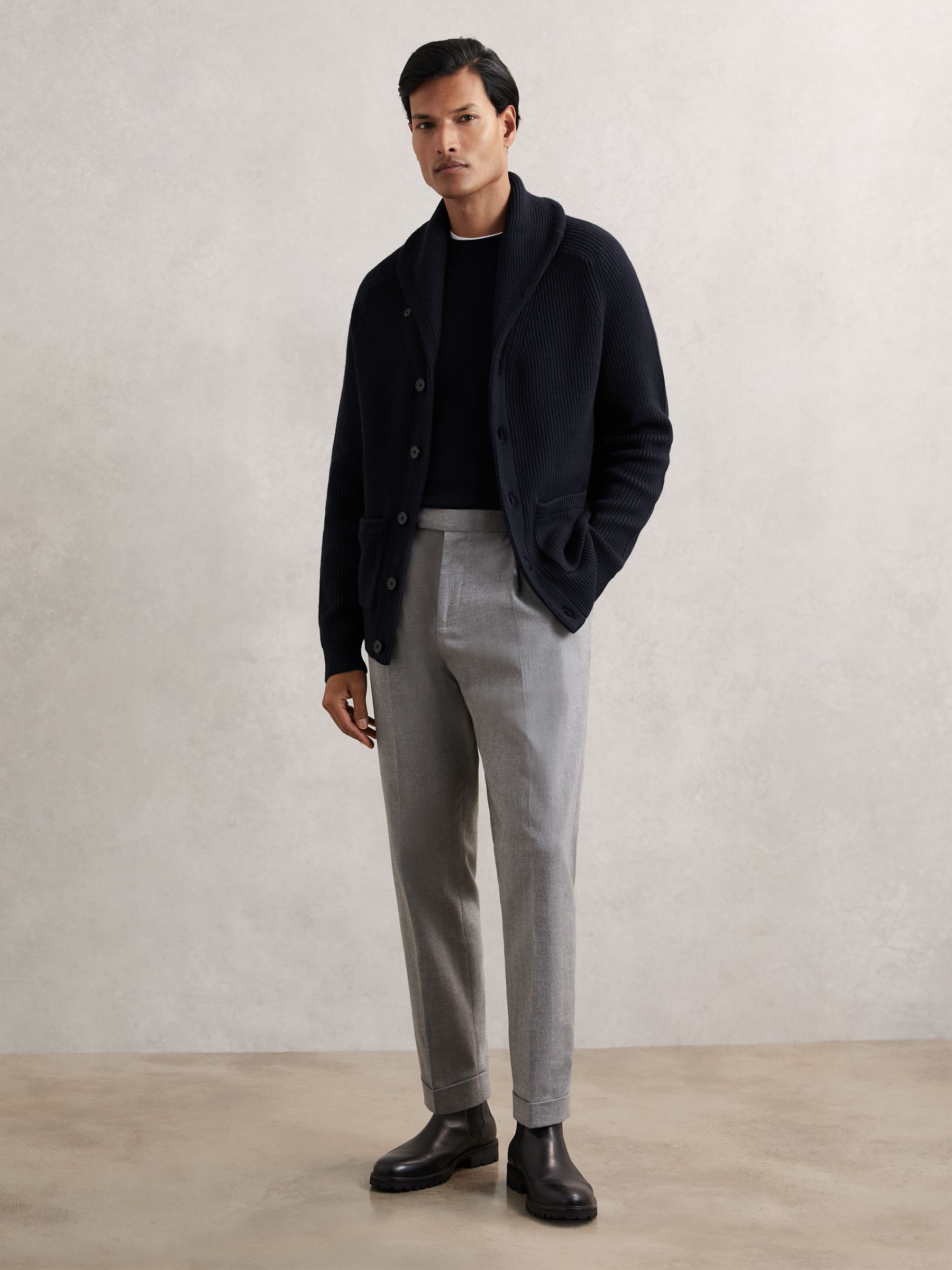 Shawl-Collar Cardigan With Wool in Navy - image 5