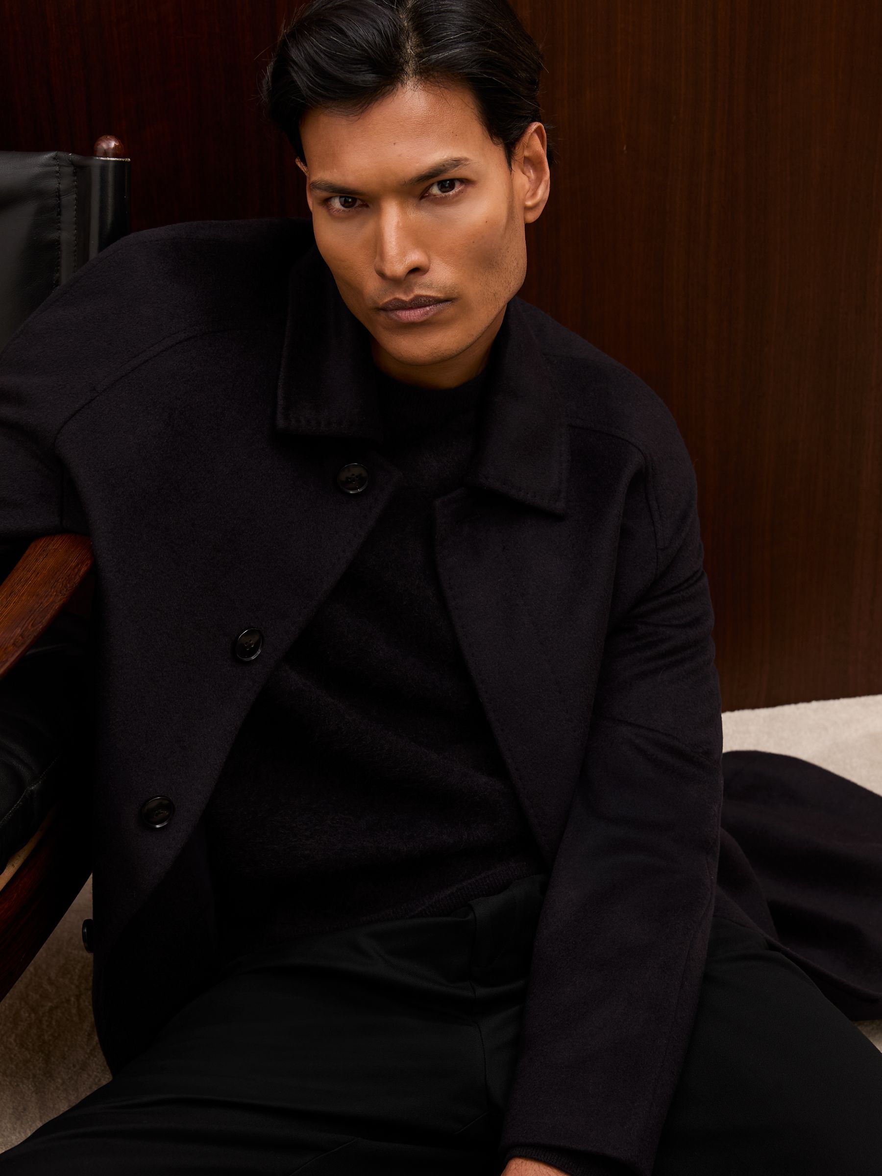 Atelier 100% Cashmere Raglan Overcoat in Navy - Image 3 of 7