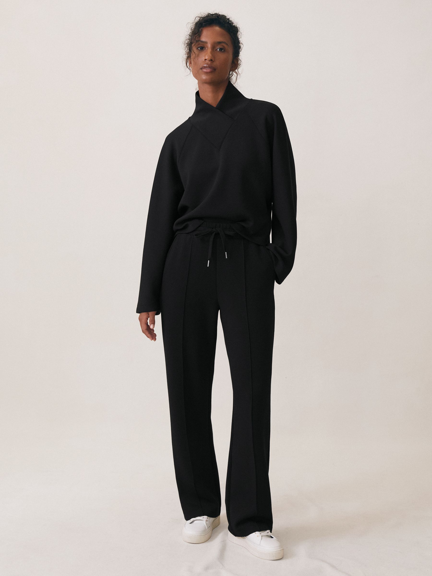 Petite Premium Interlock Wide-Leg Joggers in Black - Image 3 of 7