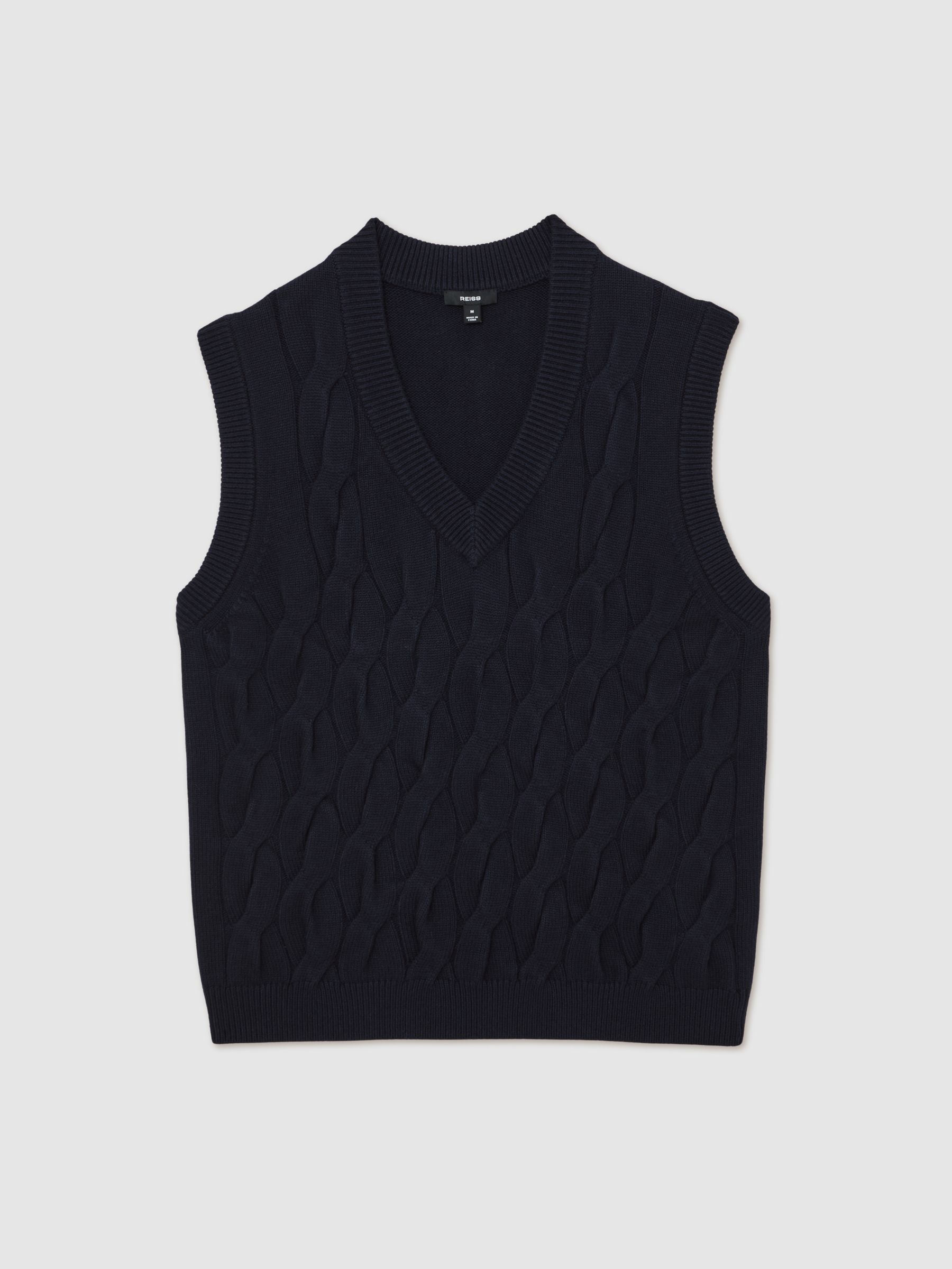 Cable-Knit V-Neck Vest with Wool in Navy - image 1