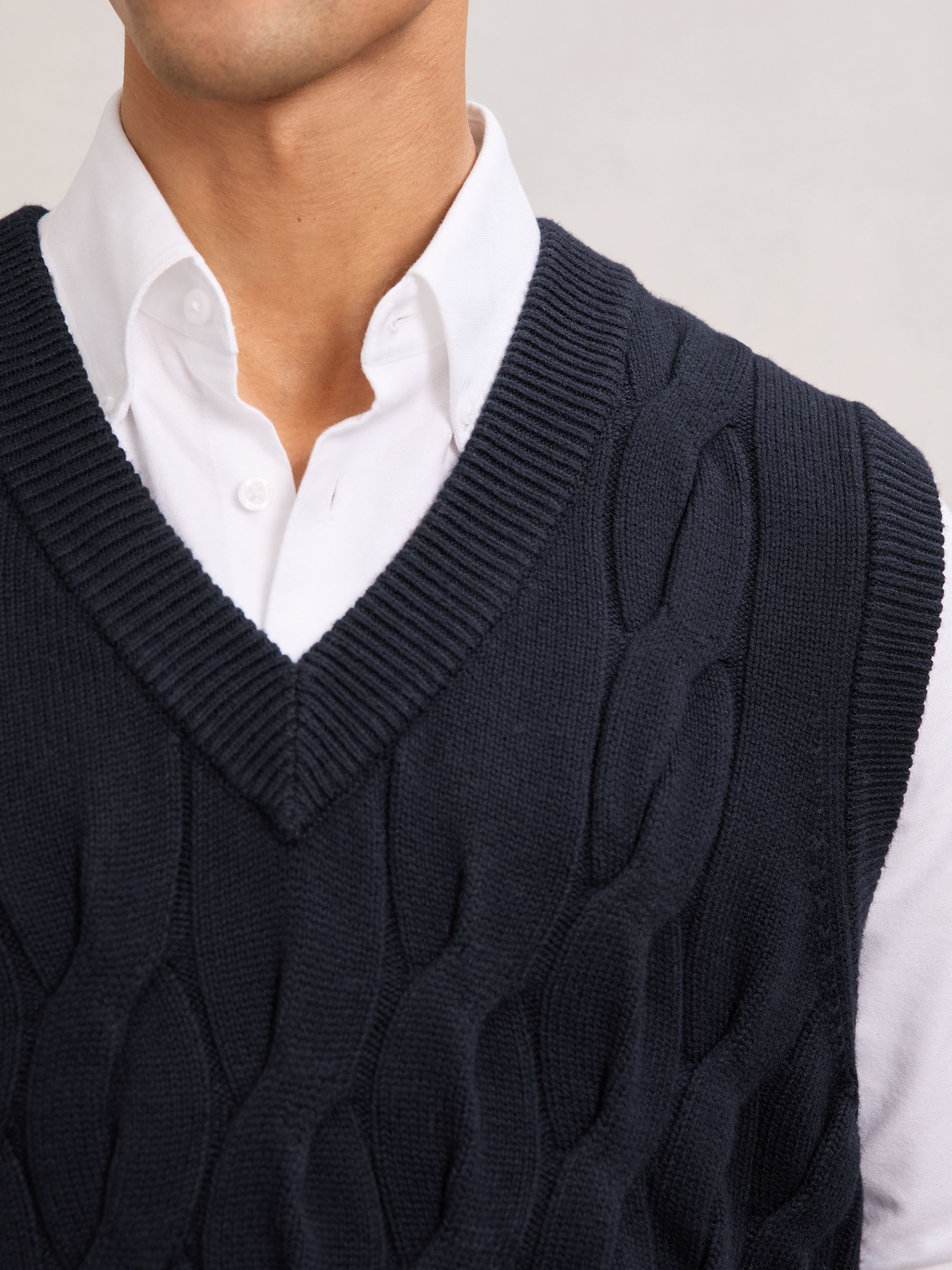 Cable-Knit V-Neck Vest with Wool in Navy - image 5