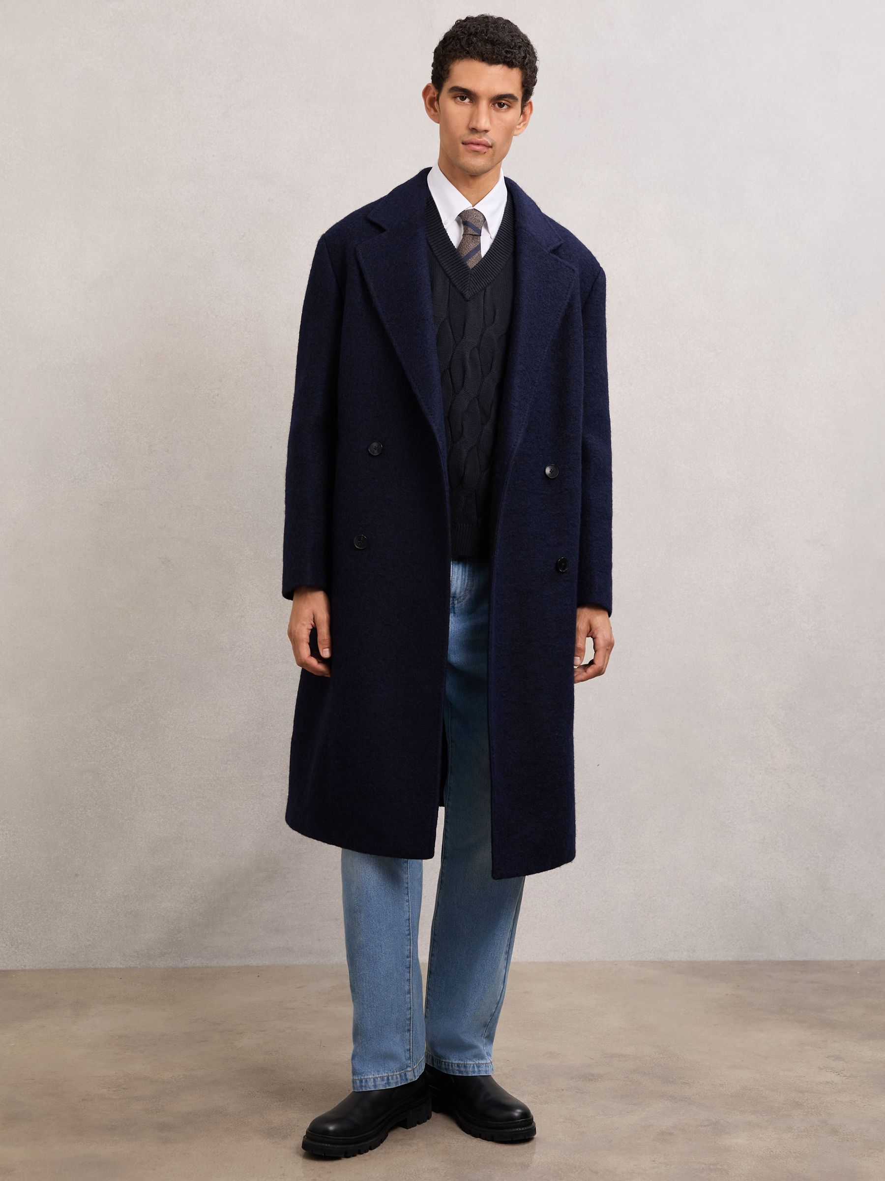 Cable-Knit V-Neck Vest with Wool in Navy - image 3