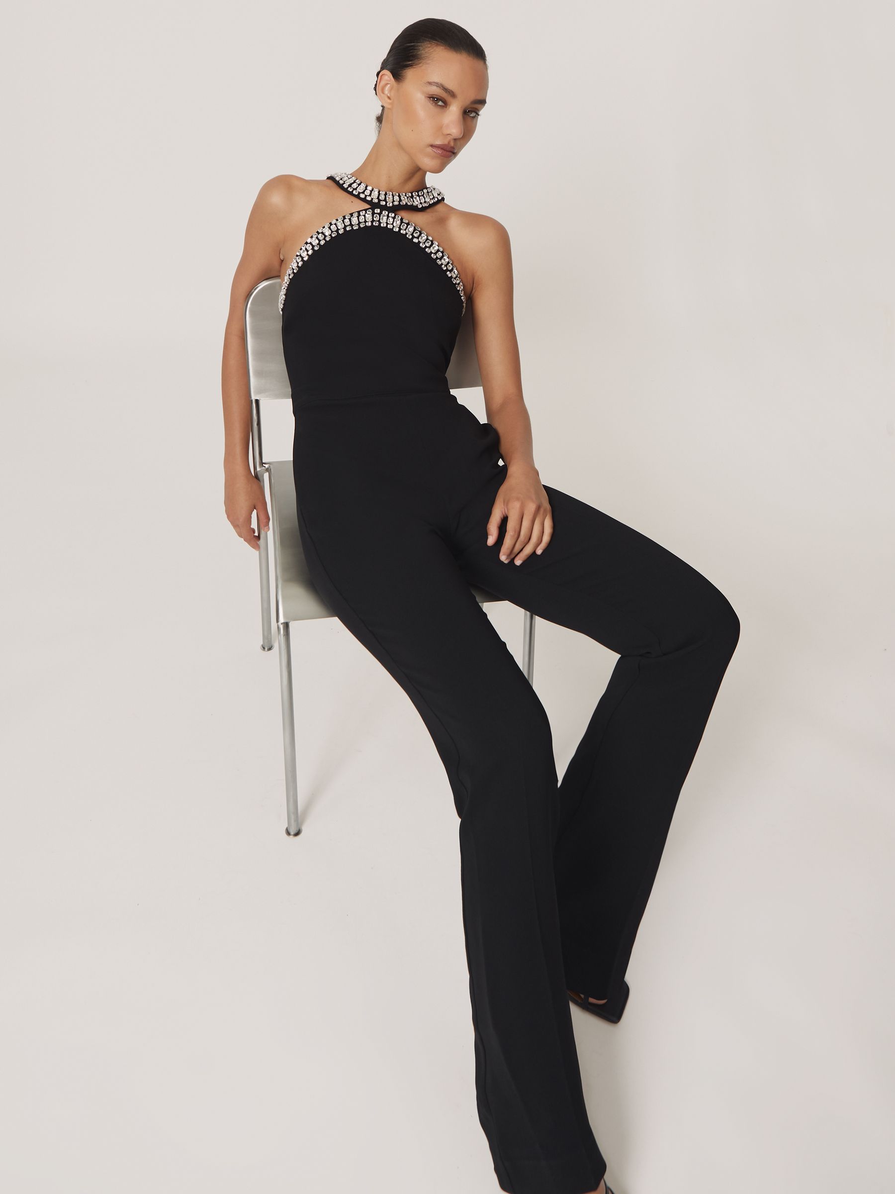 Crystal-Embellished Cut-Out Jumpsuit in Black - image 5