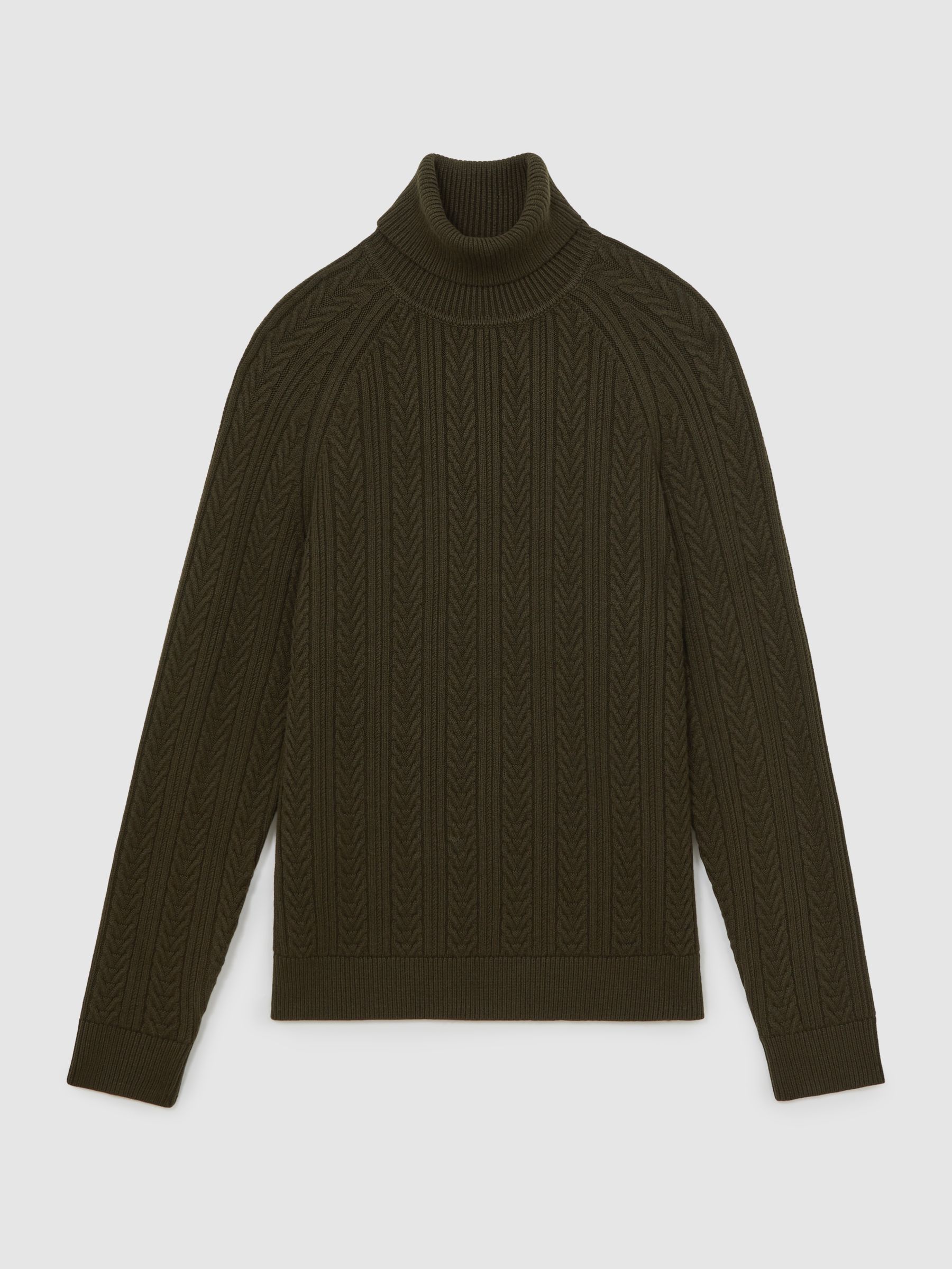 Cable-Knit Roll-Neck Jumper With Wool in Dark Olive Green - Image 2 of 6