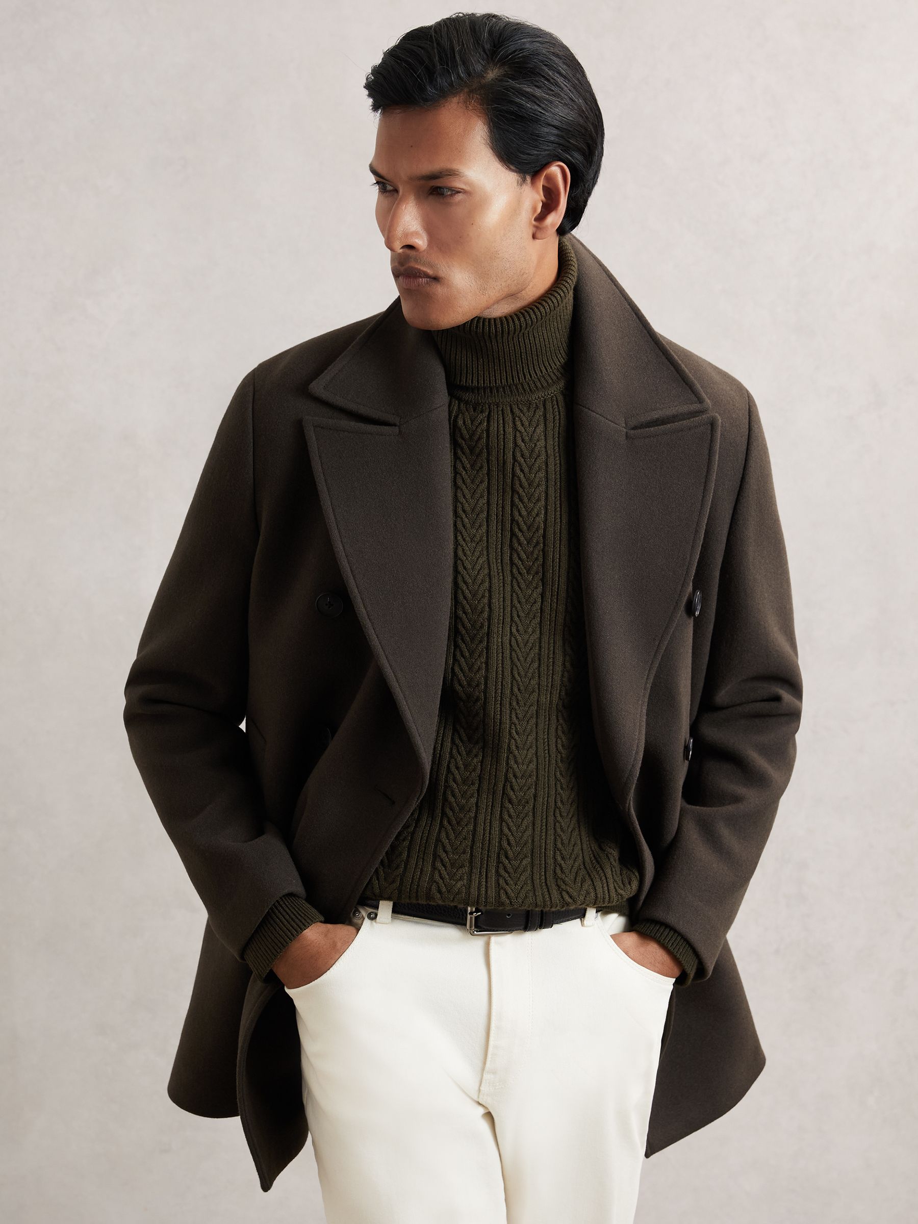Cable-Knit Roll-Neck Jumper With Wool in Dark Olive Green - Image 4 of 6