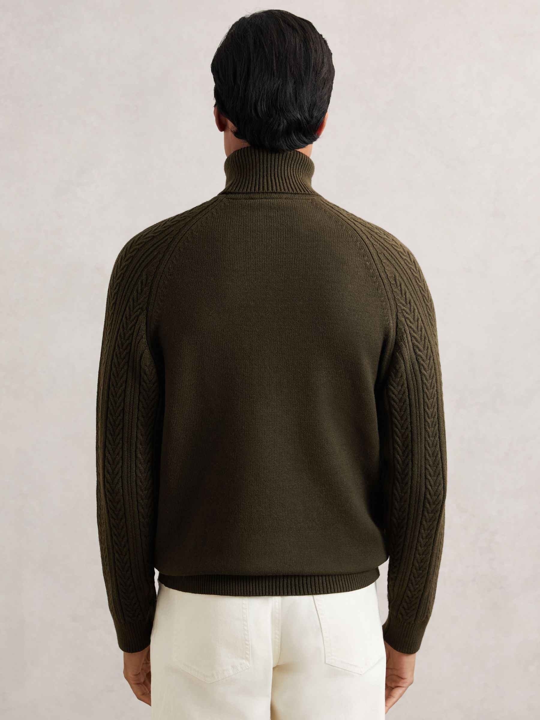 Cable-Knit Roll-Neck Jumper With Wool in Dark Olive Green - Image 5 of 6