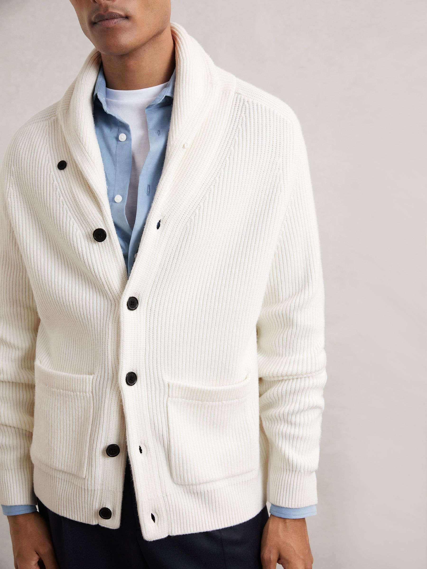 Shawl-Collar Cardigan With Wool in Winter White - Image 3 of 7
