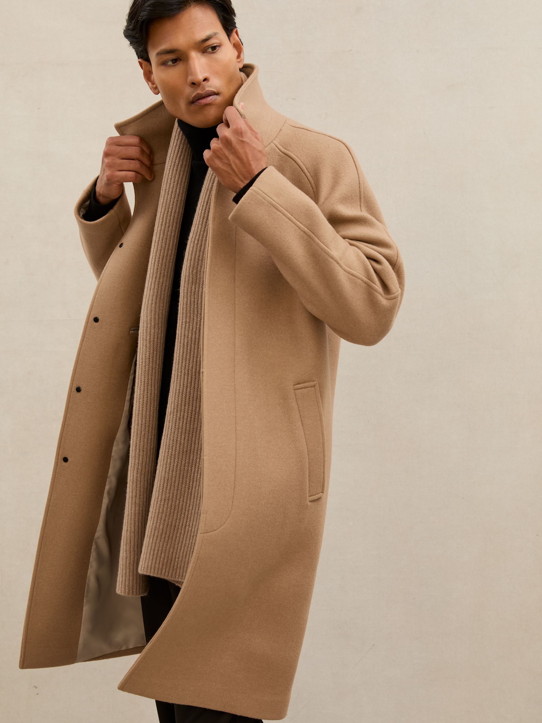 Reiss Atelier Wool-Blend Raglan Overcoat in Camel Brown | REISS Reiss Atelier Wool-Blend Raglan Overcoat in Camel Brown | REISS