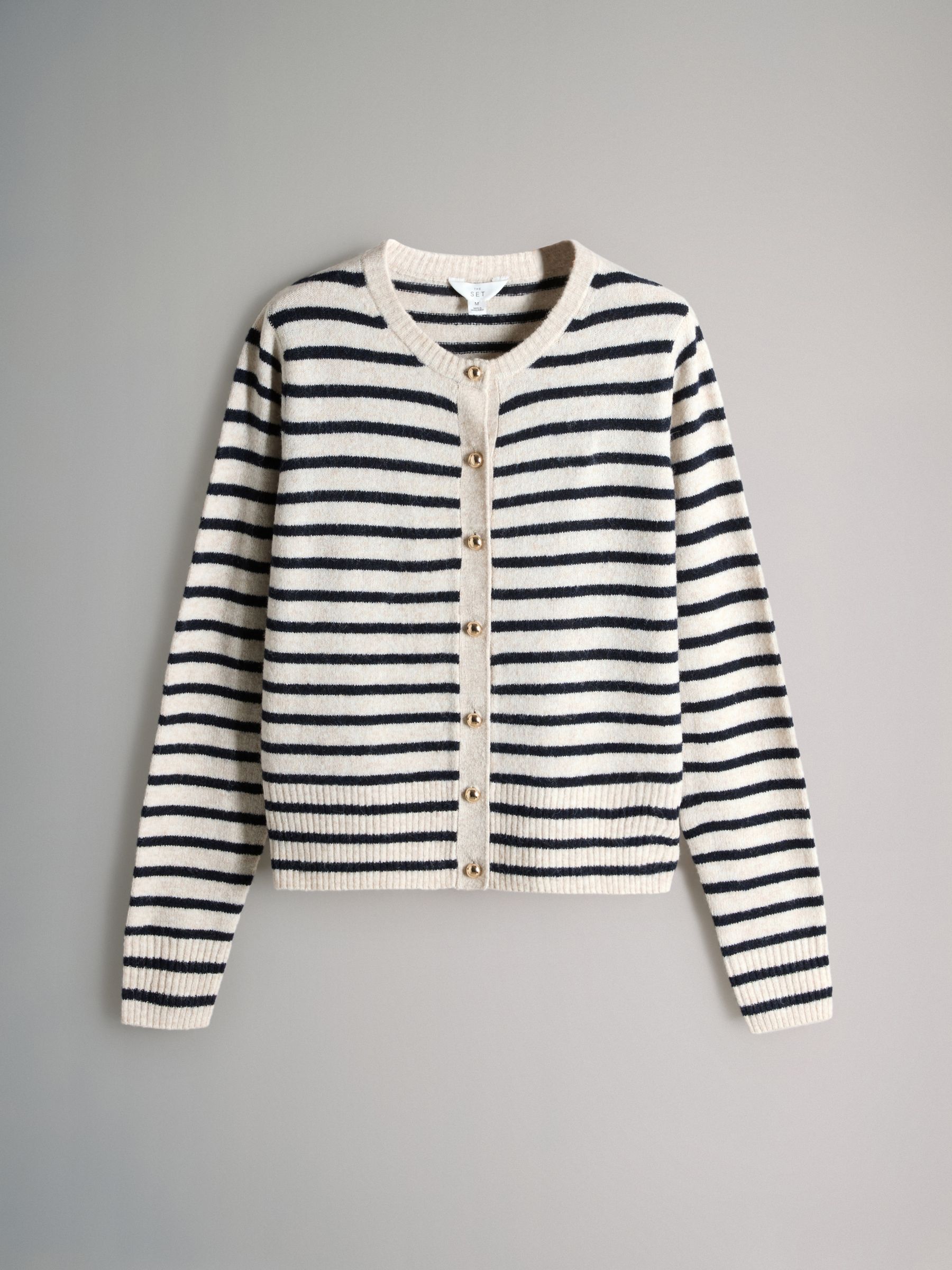 Navy/Cream Stripe 2 Pack Gold Button Knitted Cardigans With Wool - Image 2 of 5