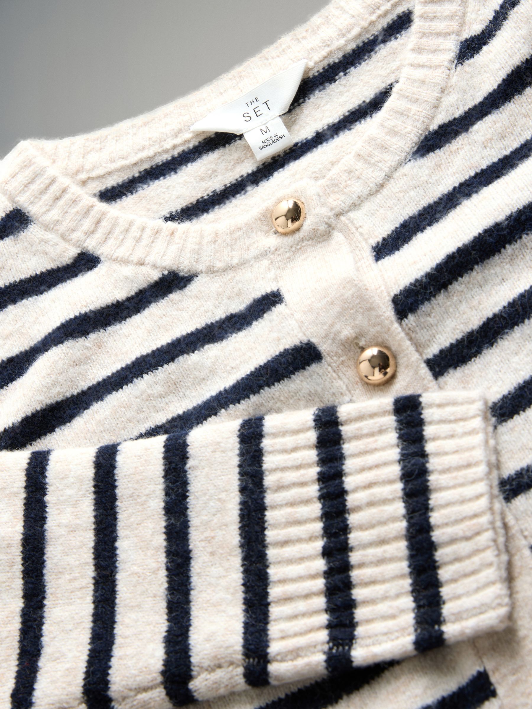Navy/Cream Stripe 2 Pack Gold Button Knitted Cardigans With Wool - Image 4 of 5