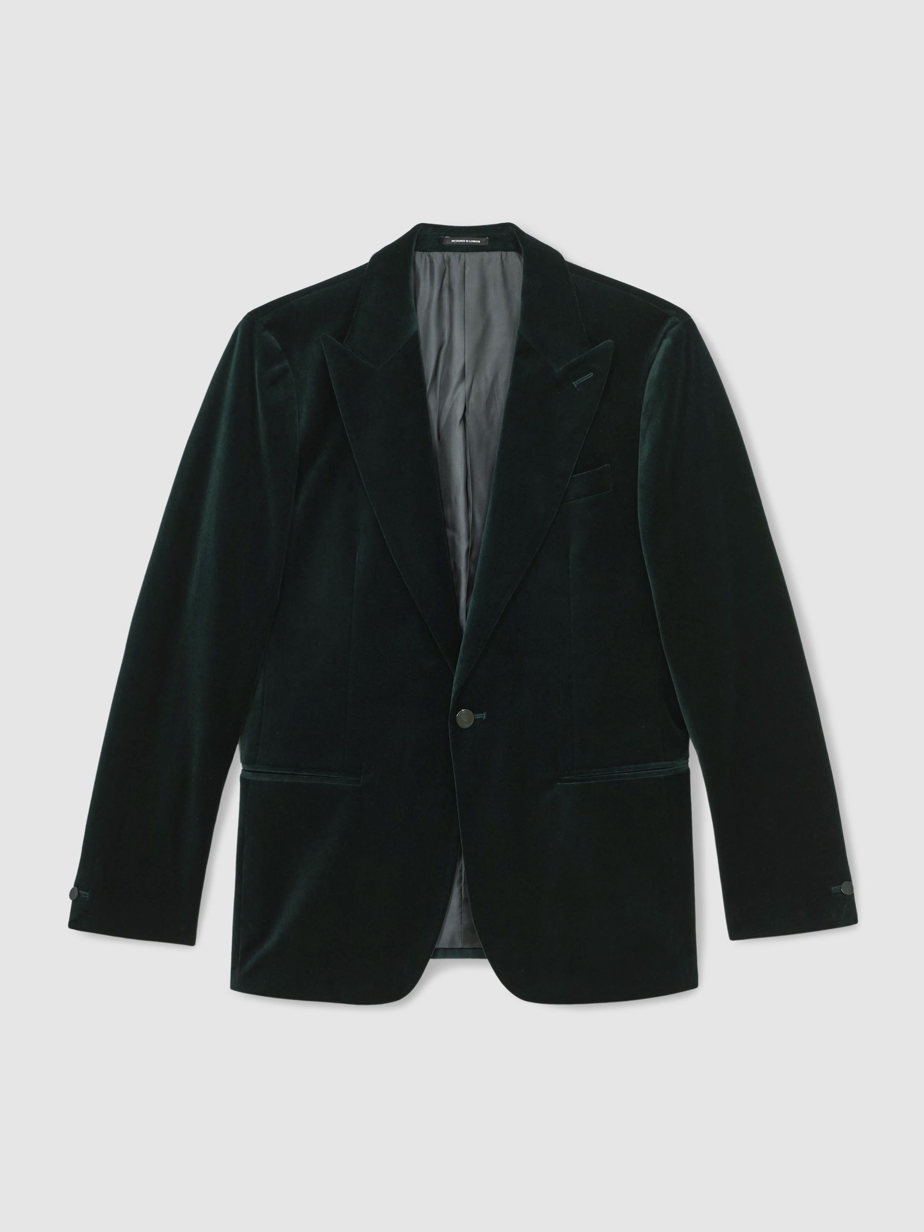 Single-Breasted Velvet Blazer Tailored-Fit in Emerald Green - Image 2 of 8