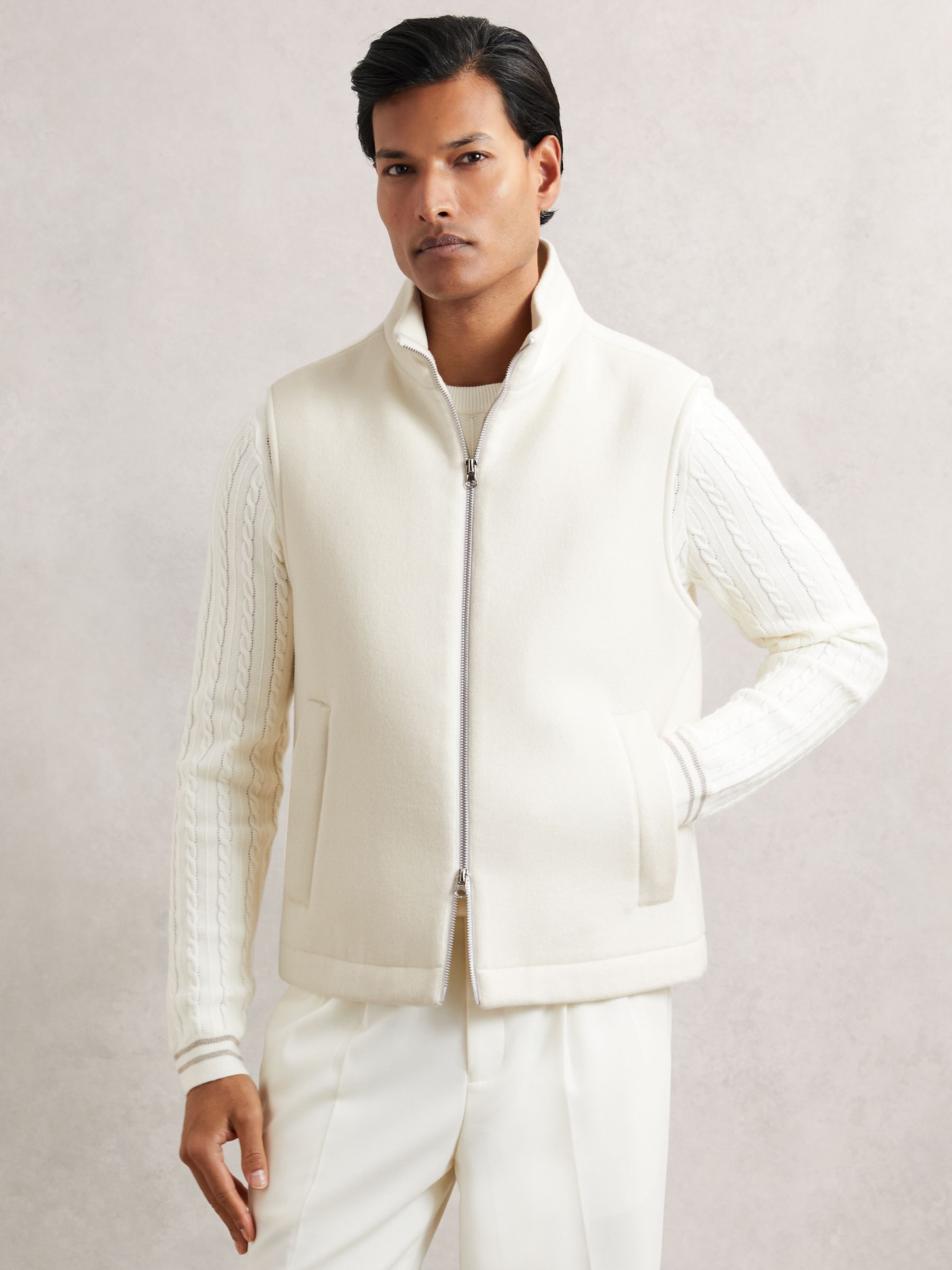 Wool-Blend Funnel-Neck Gilet in Off White - Image 1 of 6