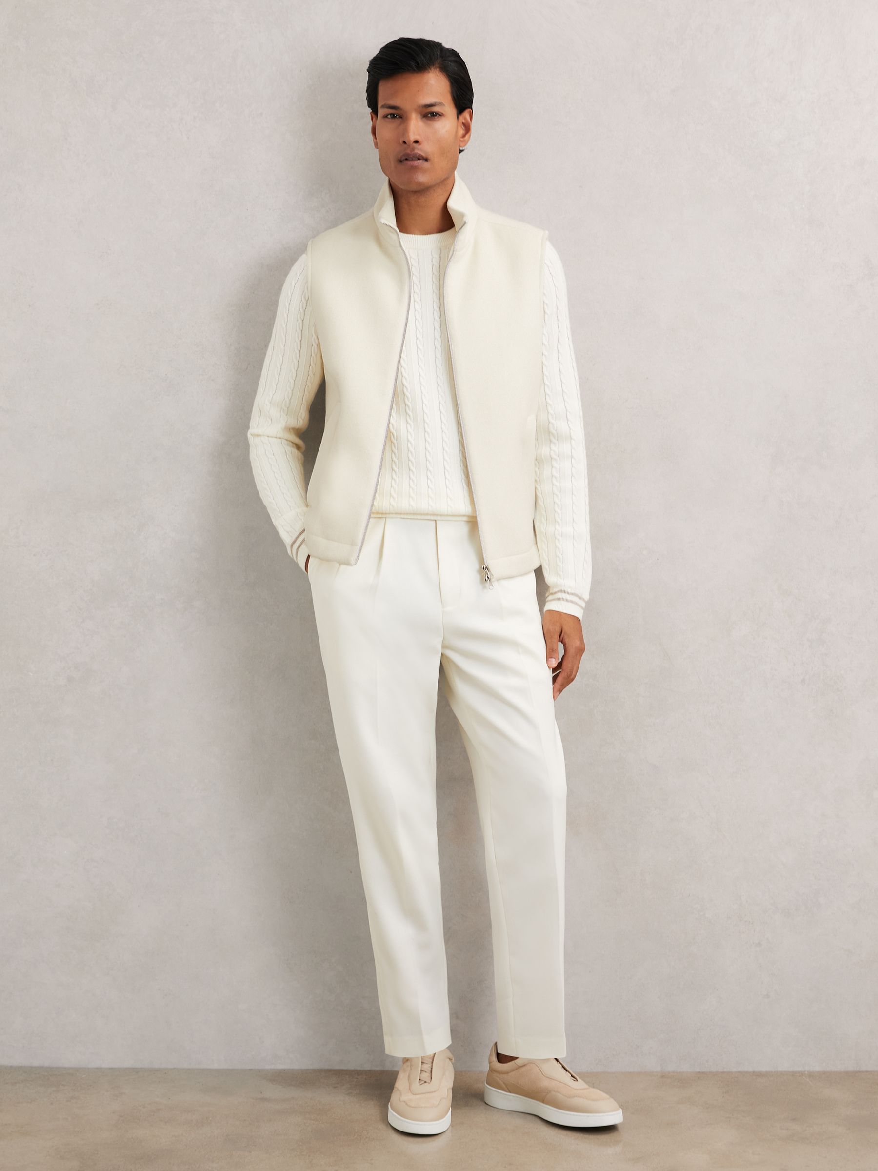 Wool-Blend Funnel-Neck Gilet in Off White - Image 4 of 6