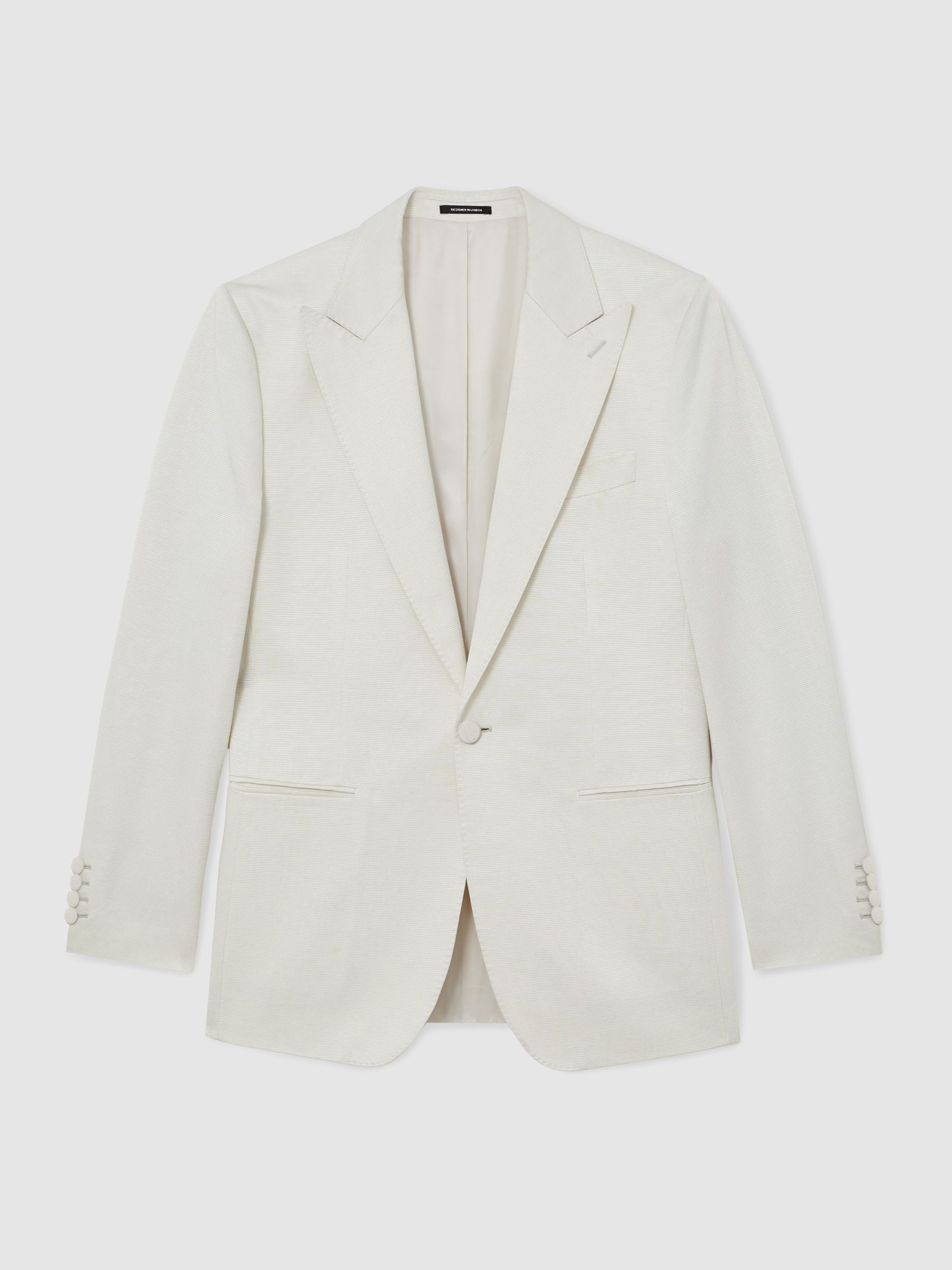 Textured Single-Breasted Blazer Tailored-Fit Cotton-Blend in Ivory - Image 2 of 7