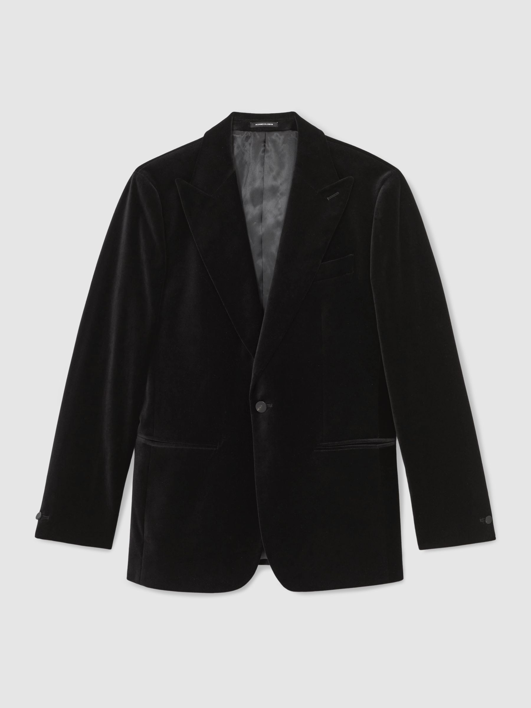 Single-Breasted Velvet Blazer Tailored-Fit in Black - Image 2 of 9