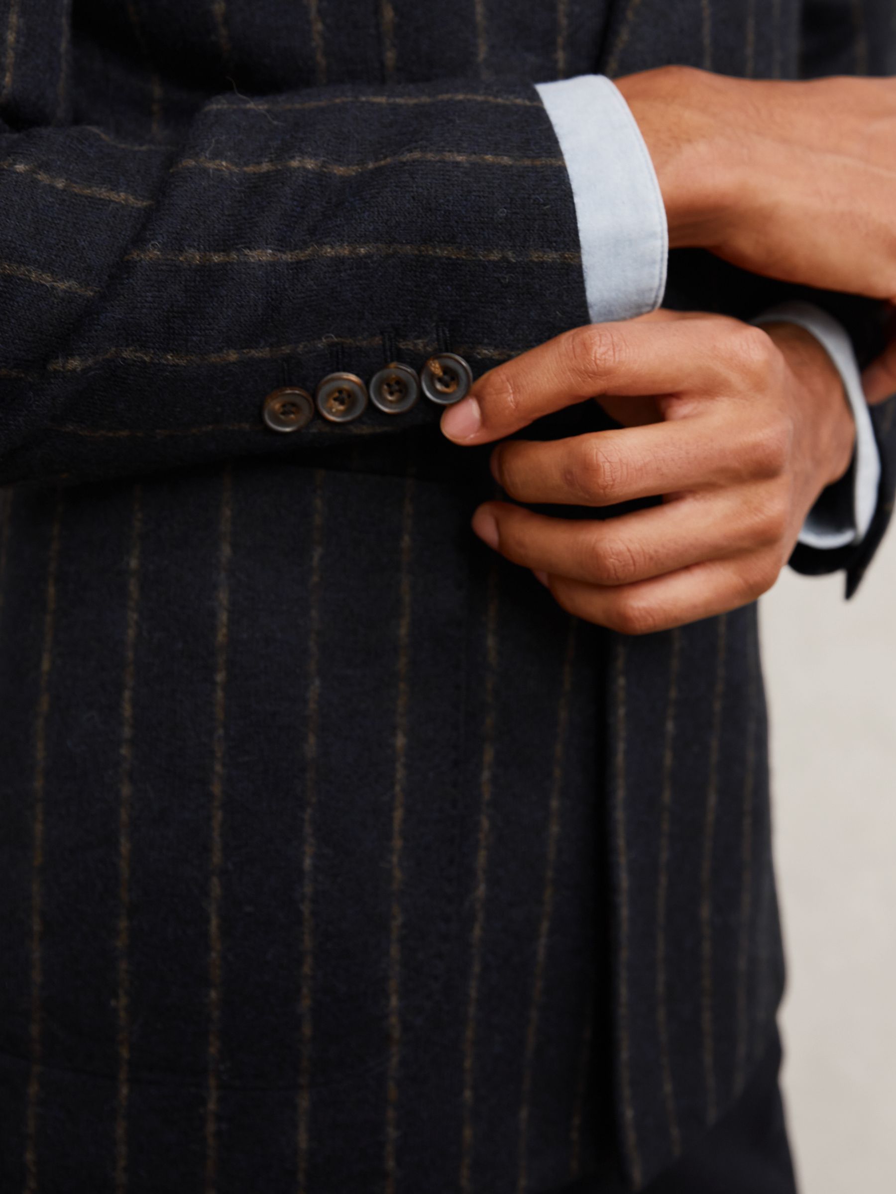 Double-Breasted Chalk-Stripe Blazer Tailored-Fit with Wool in Navy - Image 5 of 9