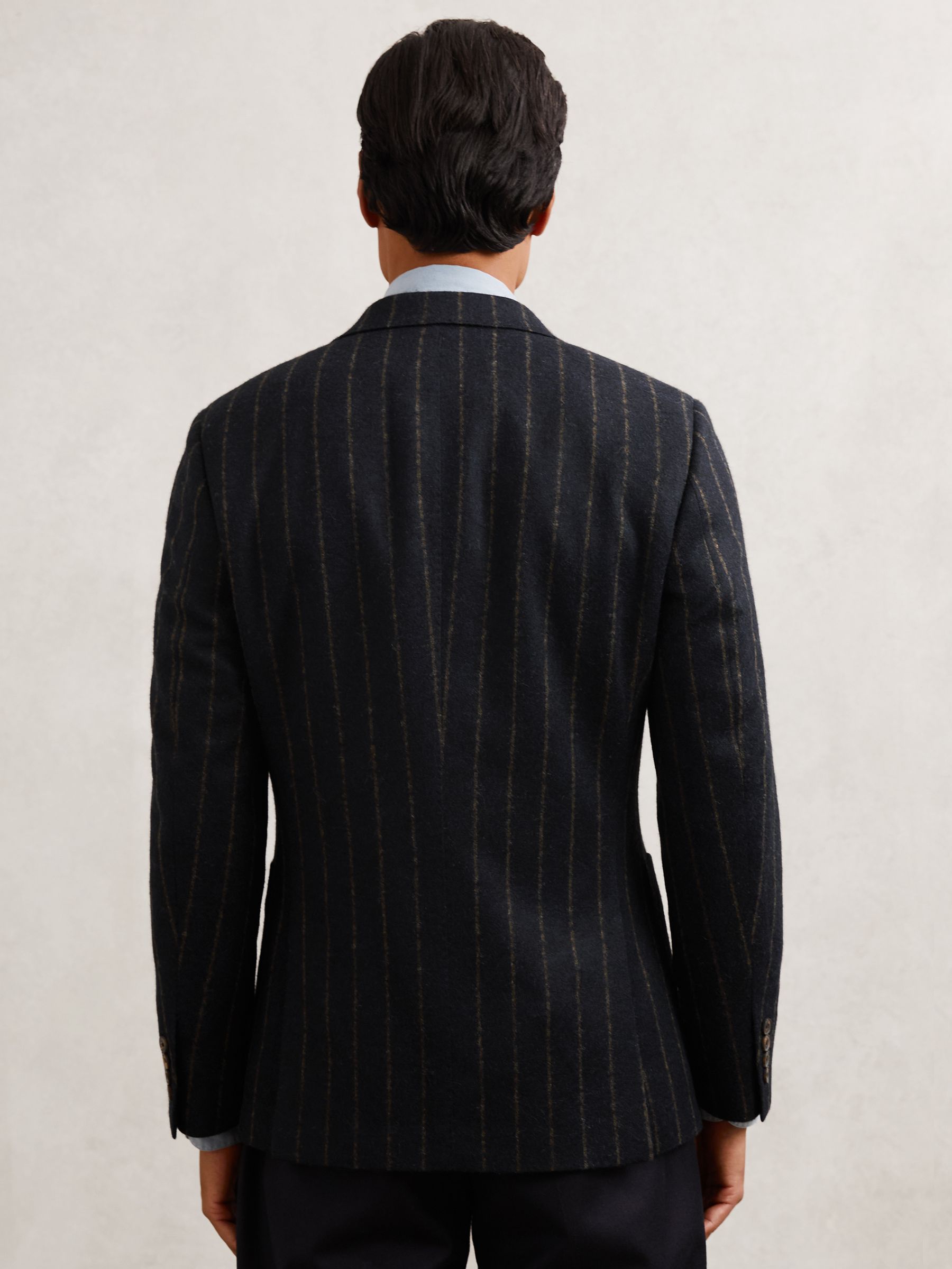 Double-Breasted Chalk-Stripe Blazer Tailored-Fit with Wool in Navy - Image 6 of 9