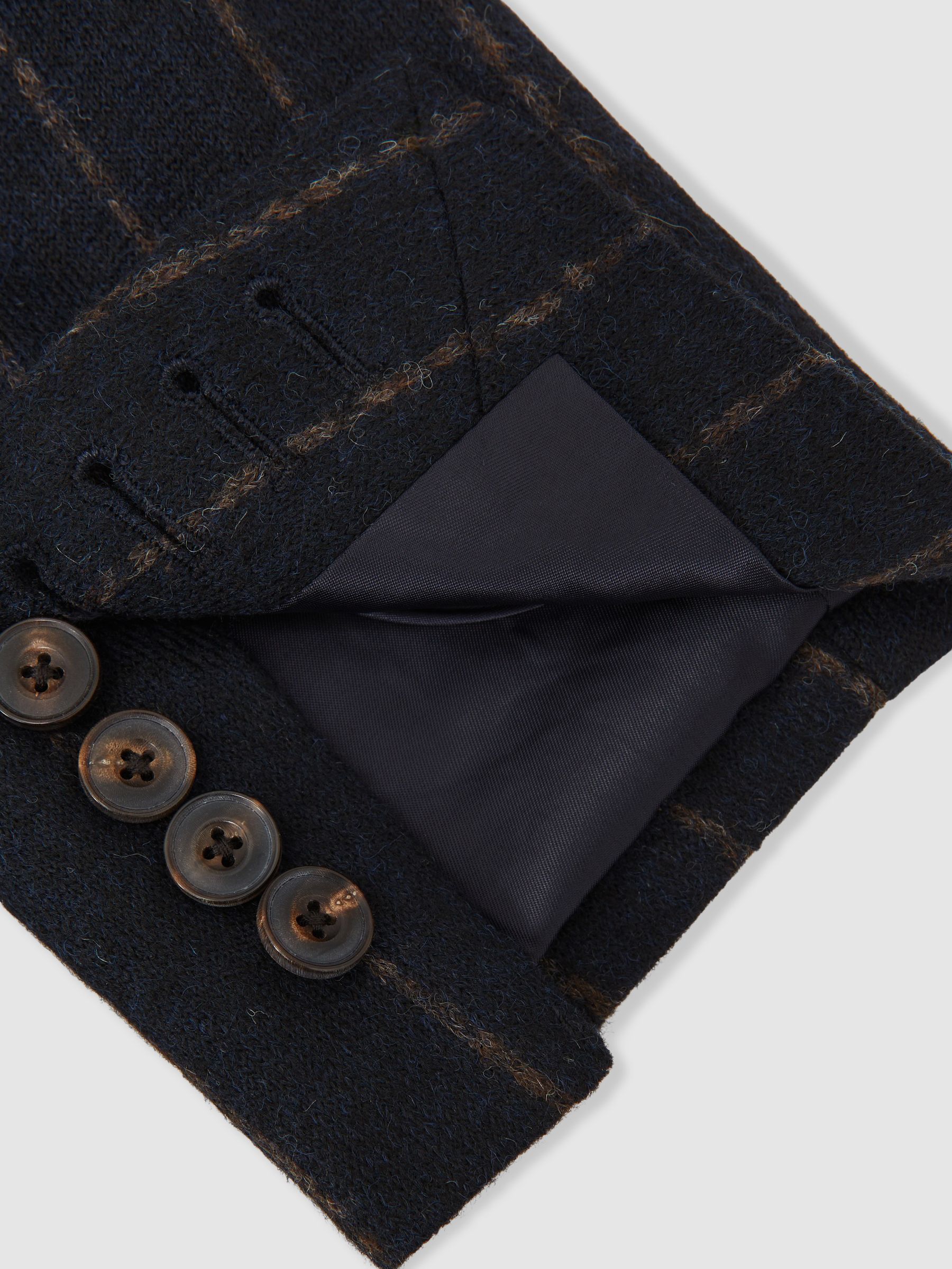 Double-Breasted Chalk-Stripe Blazer Tailored-Fit with Wool in Navy - Image 8 of 9