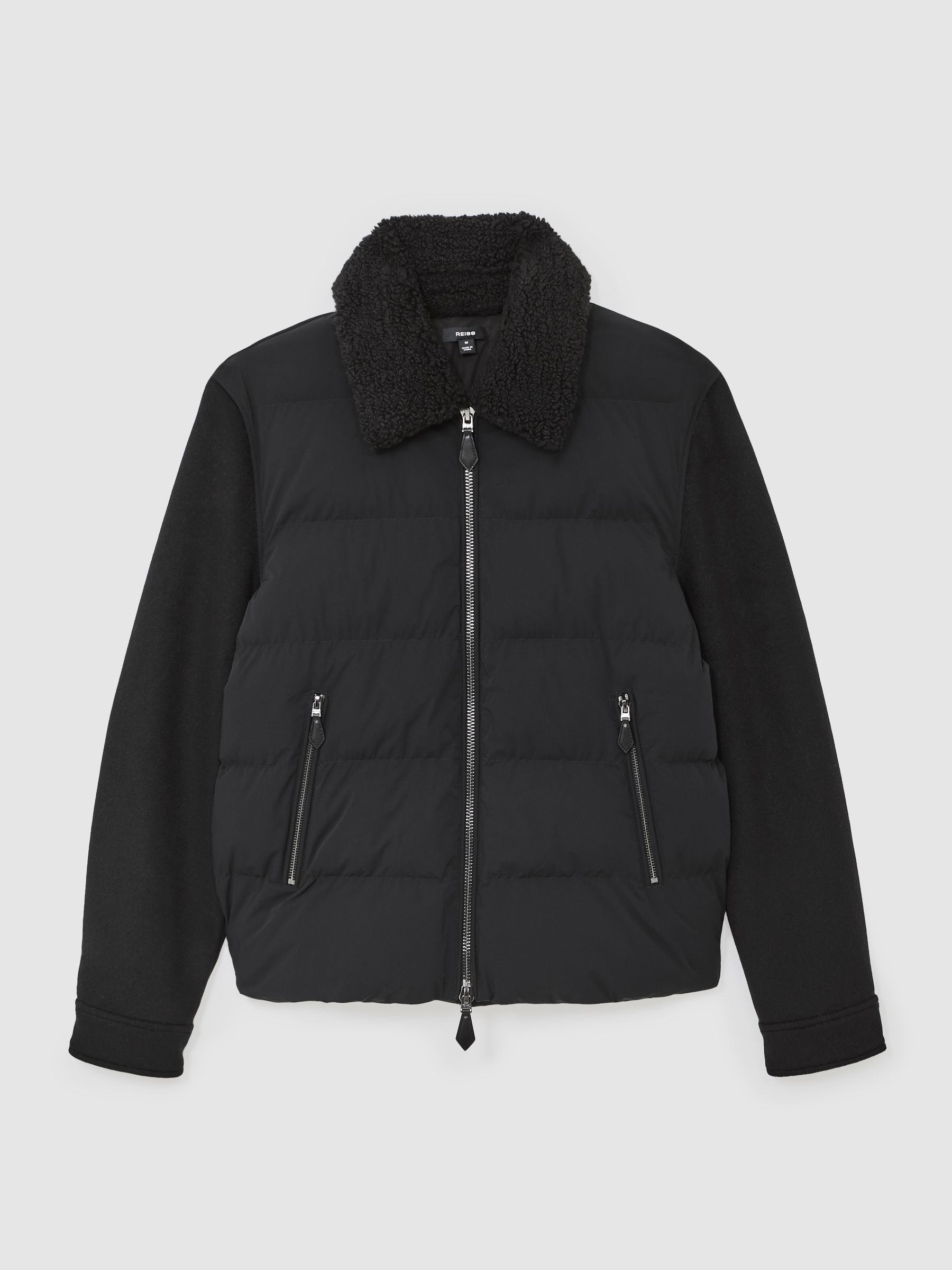 Wool-Sleeve Quilted Puffer Jacket in Black - image 1