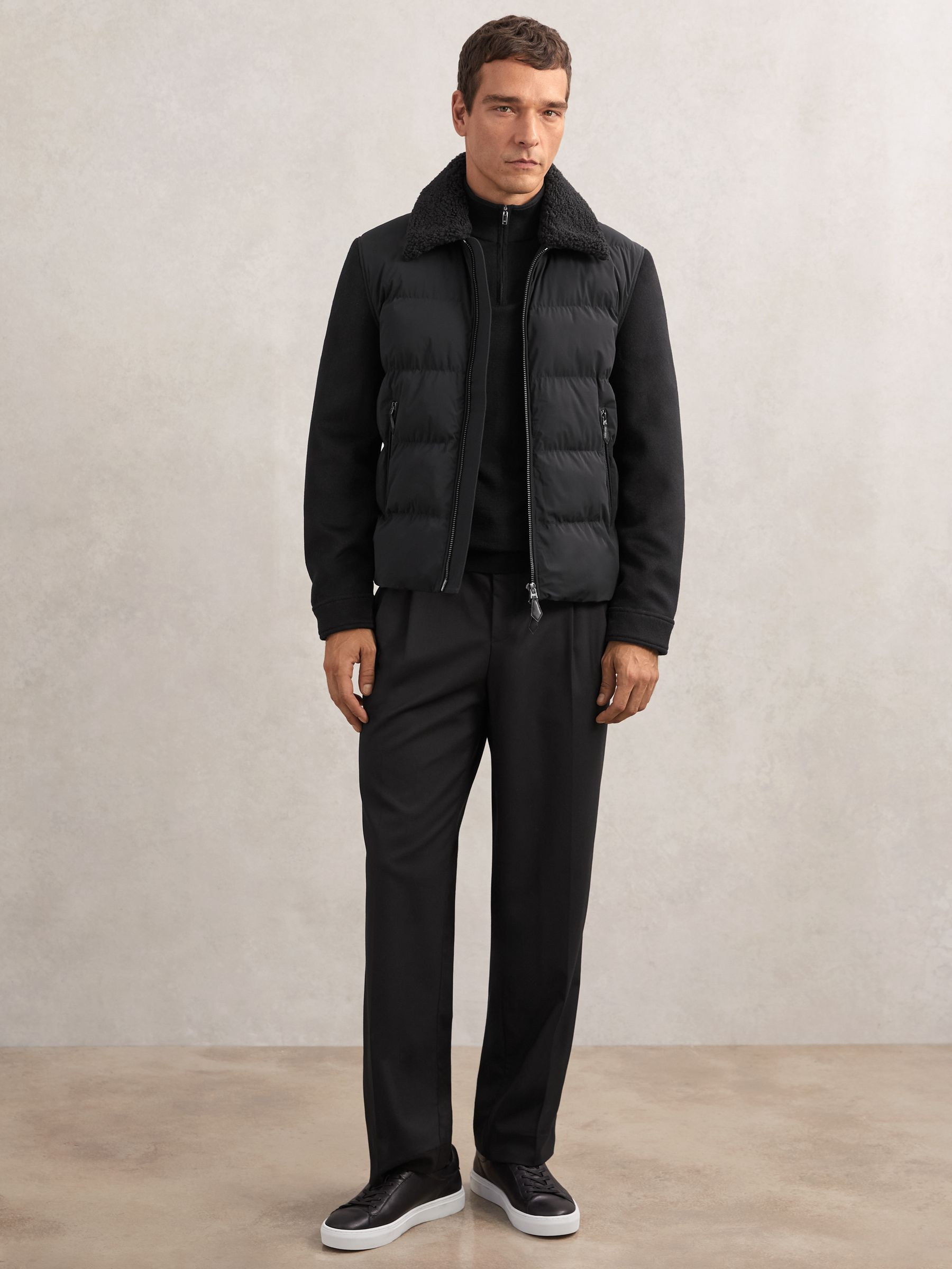 Wool-Sleeve Quilted Puffer Jacket in Black - Image 3 of 6