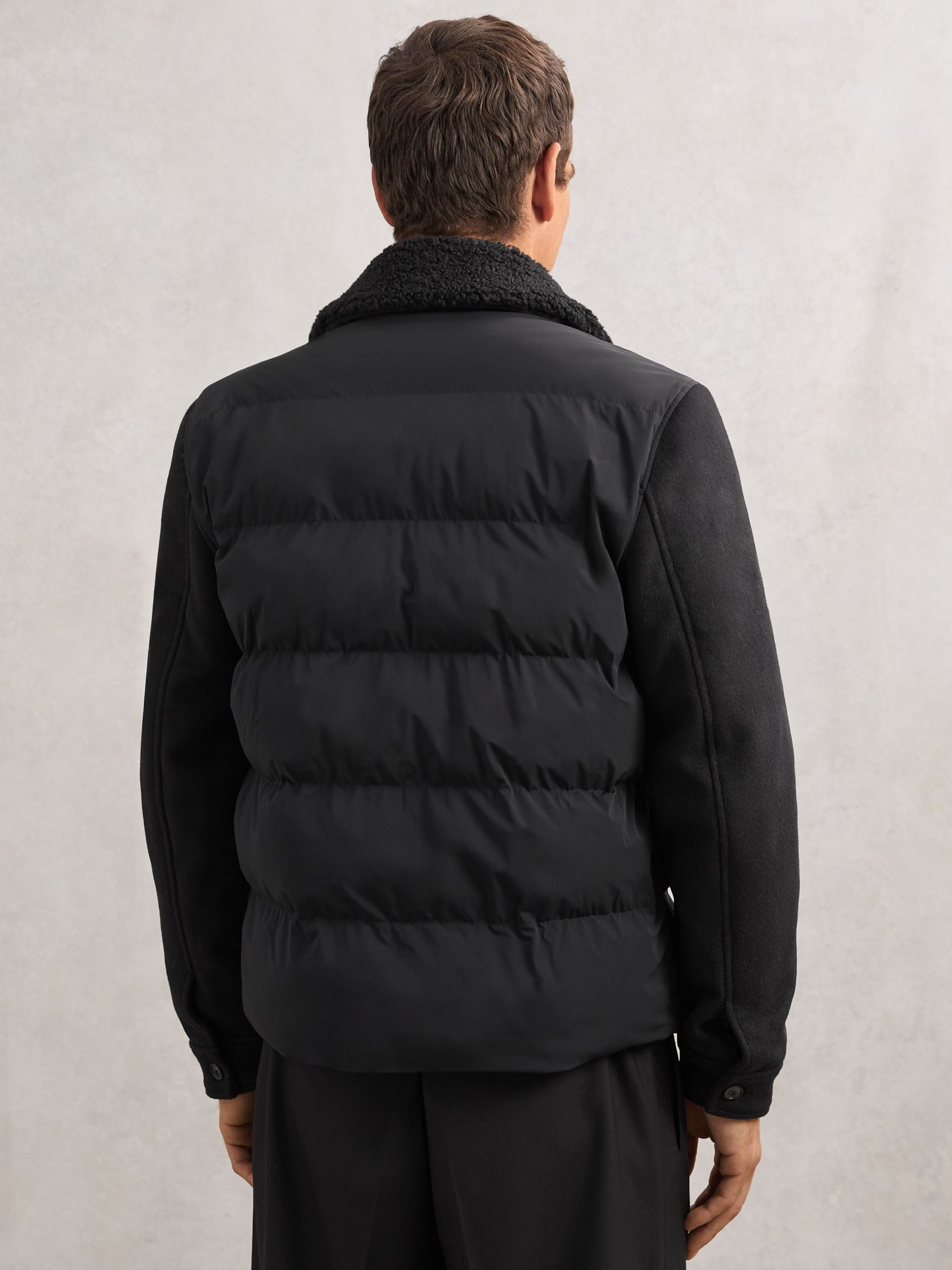 Wool-Sleeve Quilted Puffer Jacket in Black - image 4