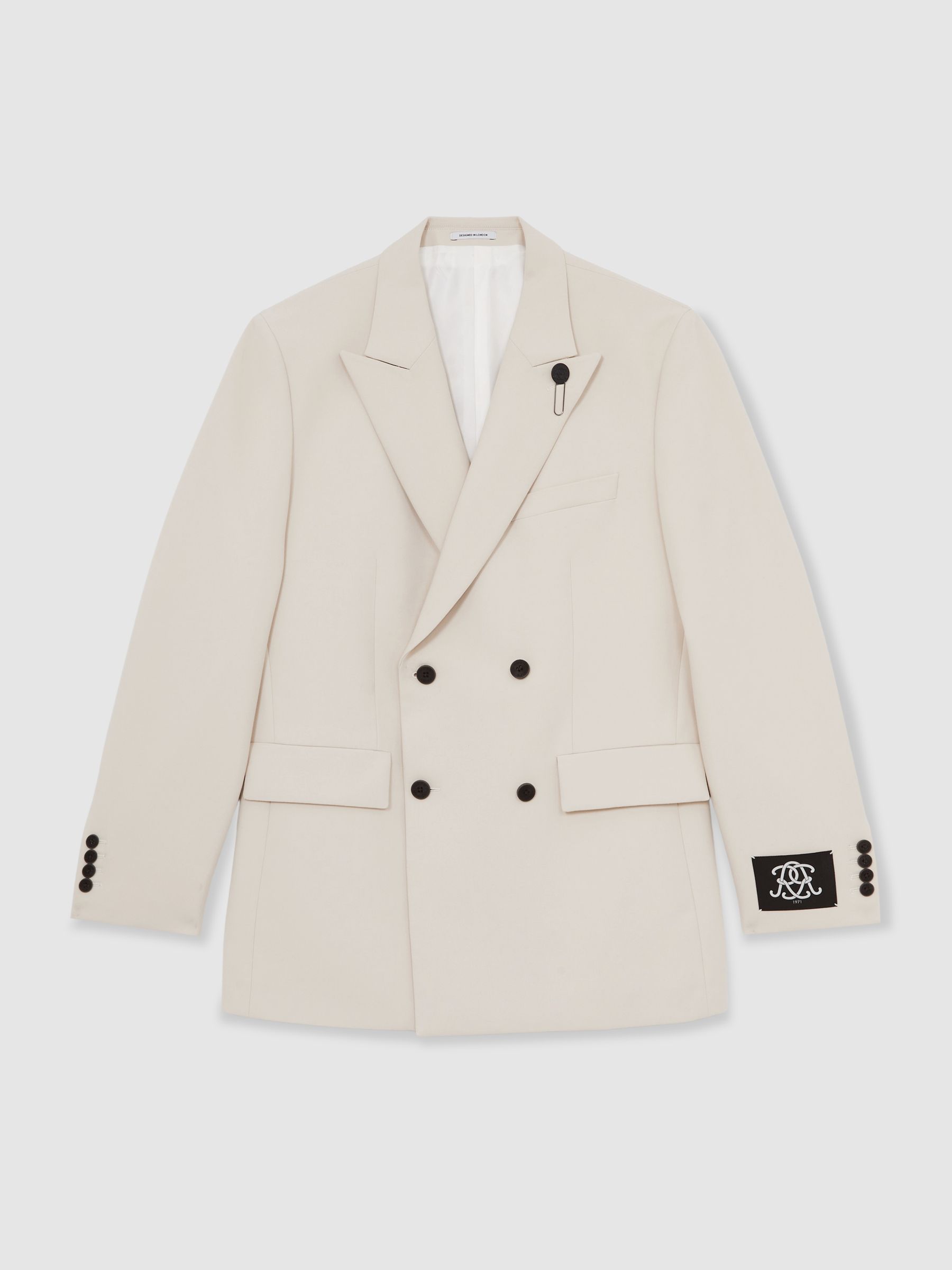 Monogram Relaxed Double-Breasted Blazer in Stone - Image 2 of 9