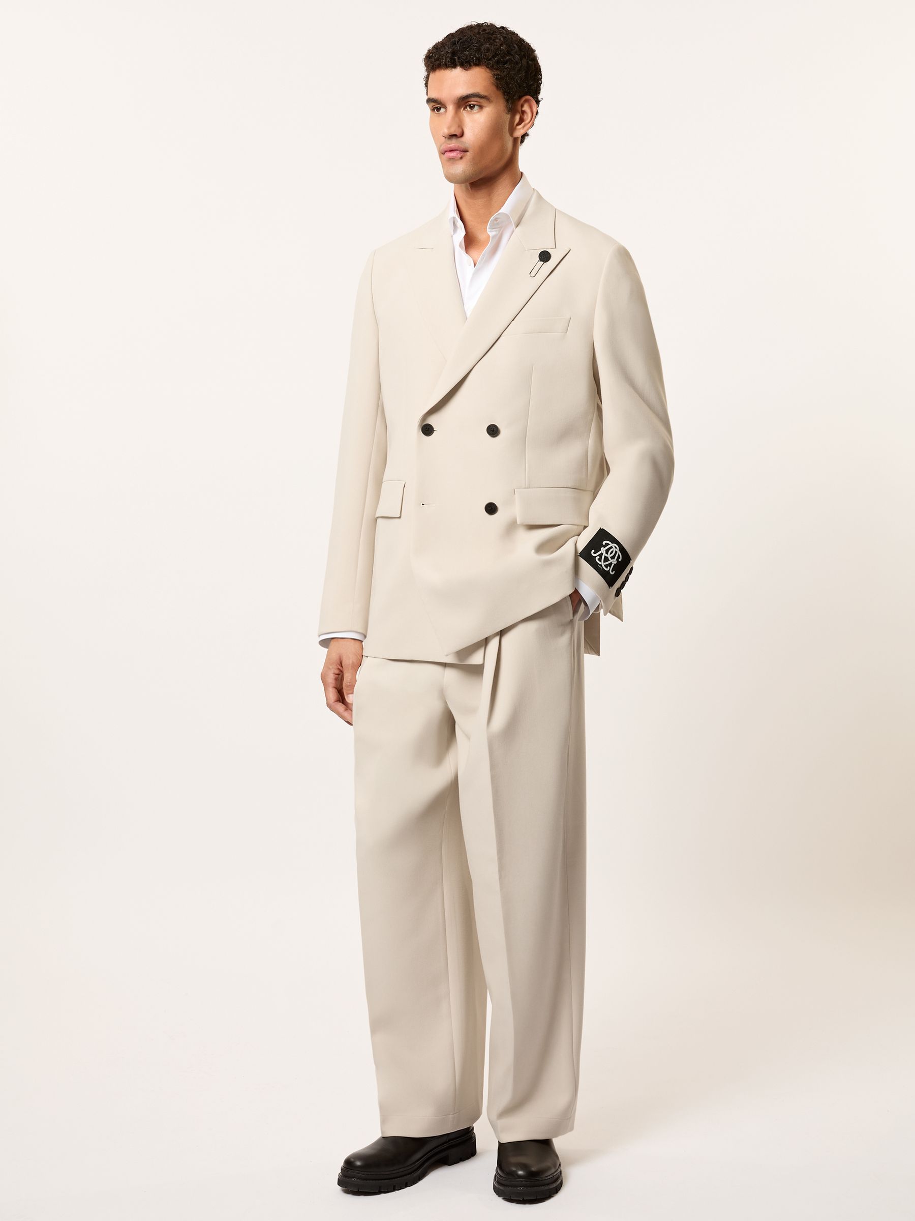 Monogram Relaxed Double-Breasted Blazer in Stone - Image 3 of 9