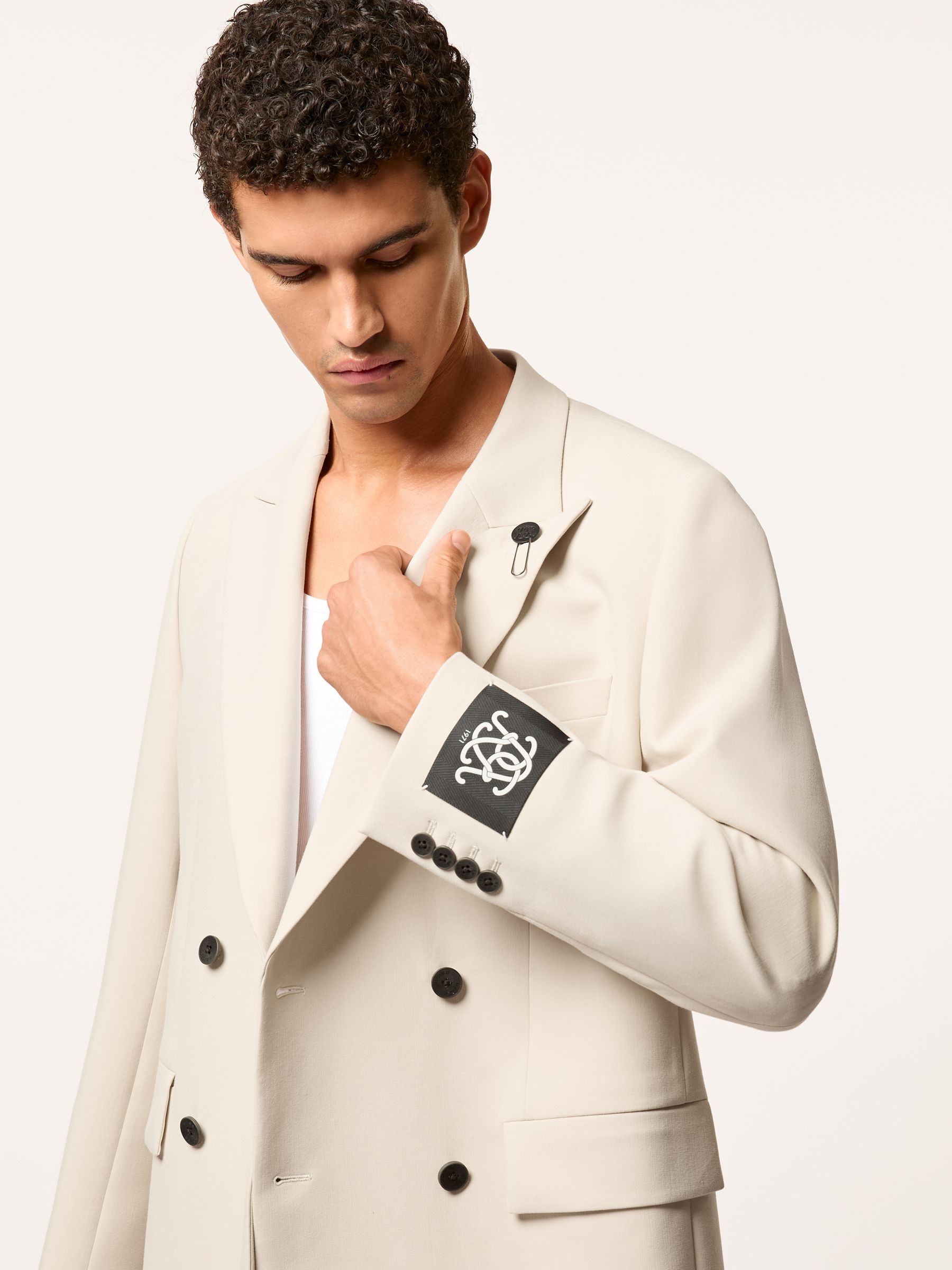 Monogram Relaxed Double-Breasted Blazer in Stone - Image 7 of 9