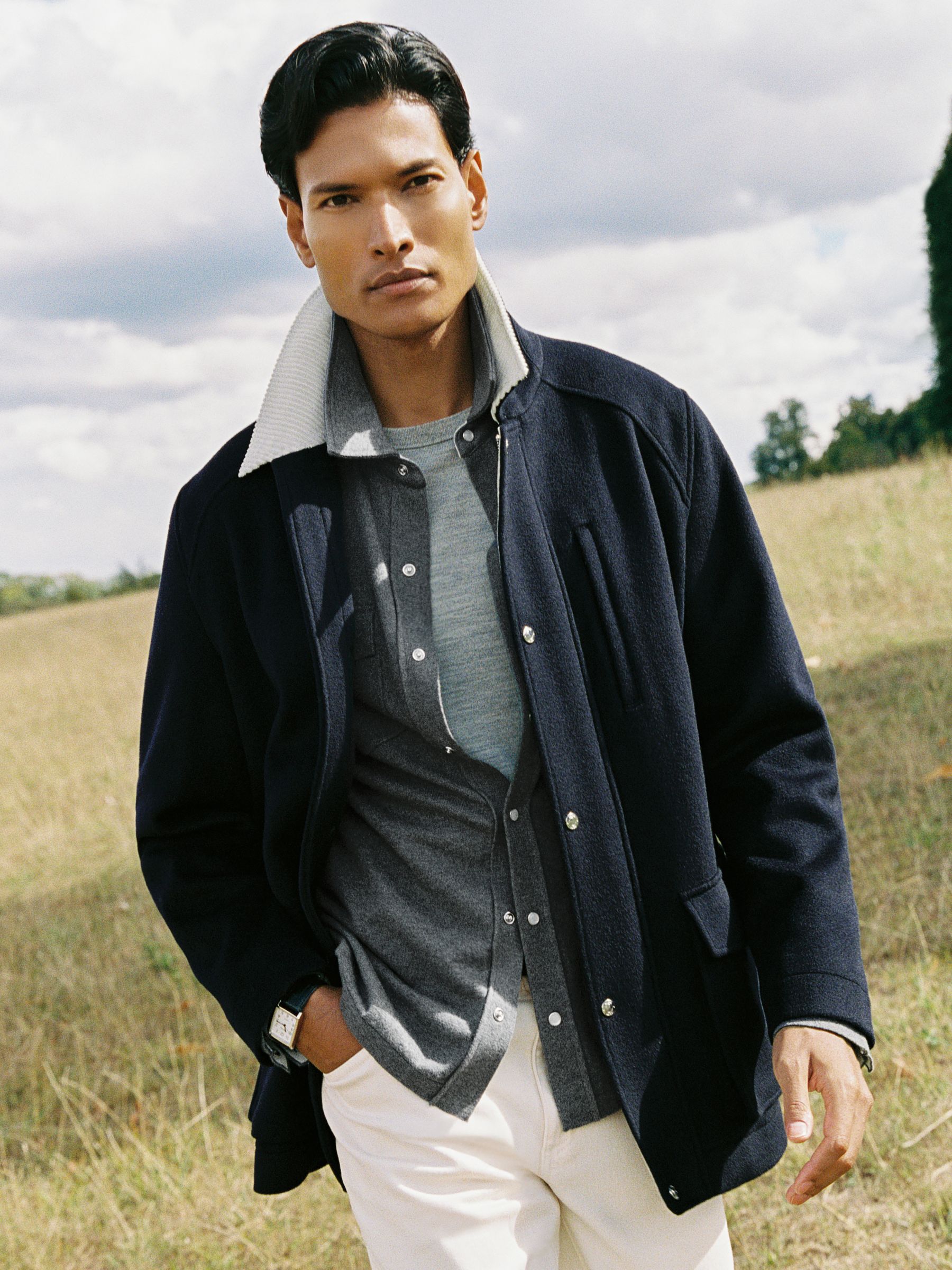 Wool-blend Cord-collar Worker Jacket