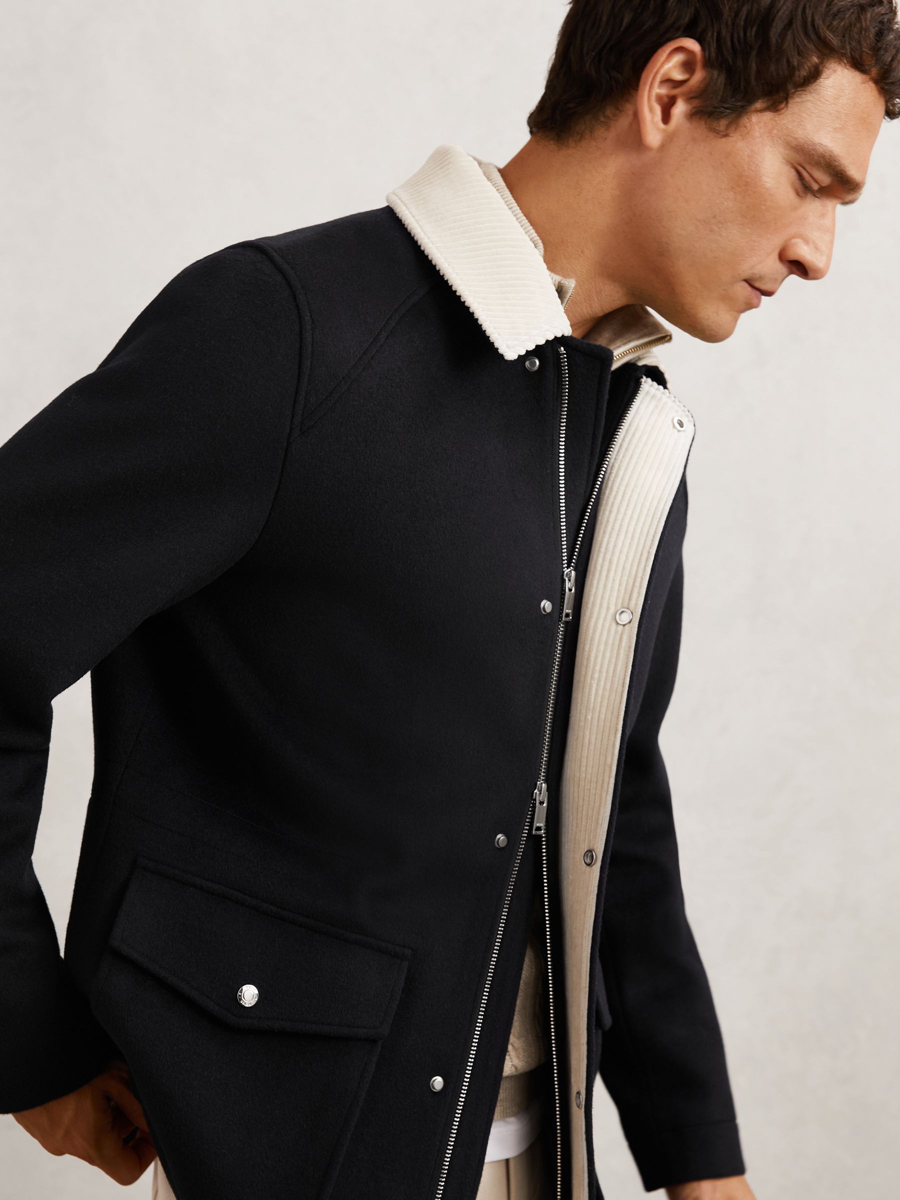 Wool-Blend Cord-Collar Worker Jacket in Navy - image 5