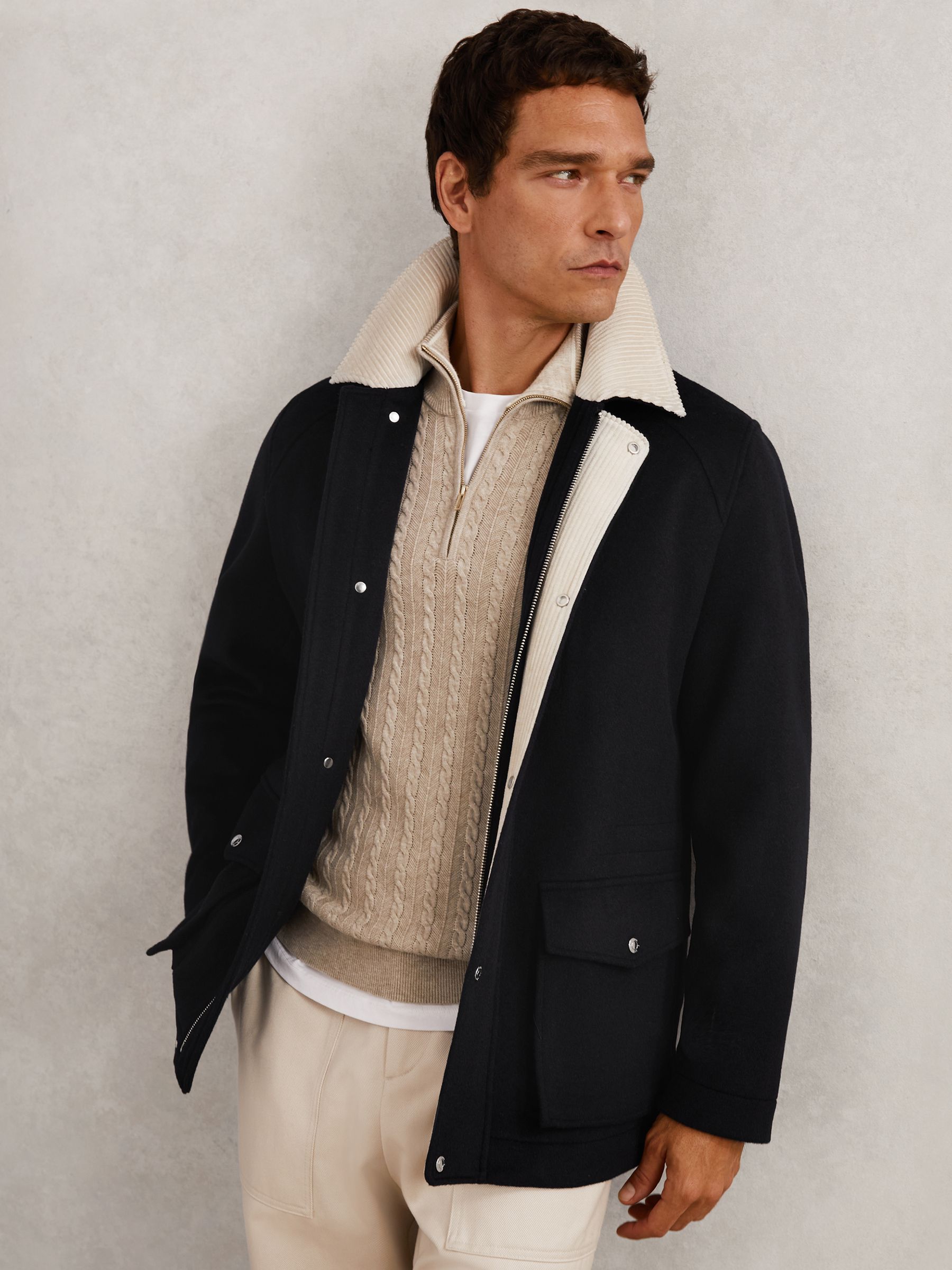Wool-Blend Cord-Collar Worker Jacket in Navy - image 4