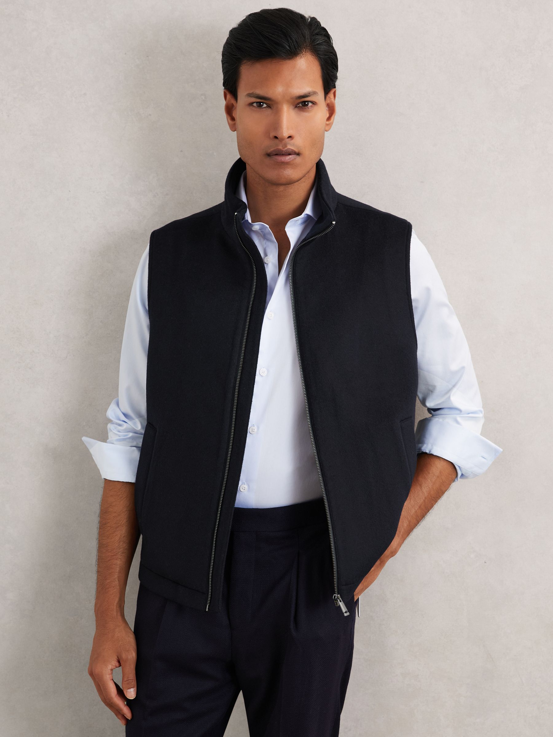 Wool-Blend Funnel-Neck Gilet in Navy - Image 1 of 6