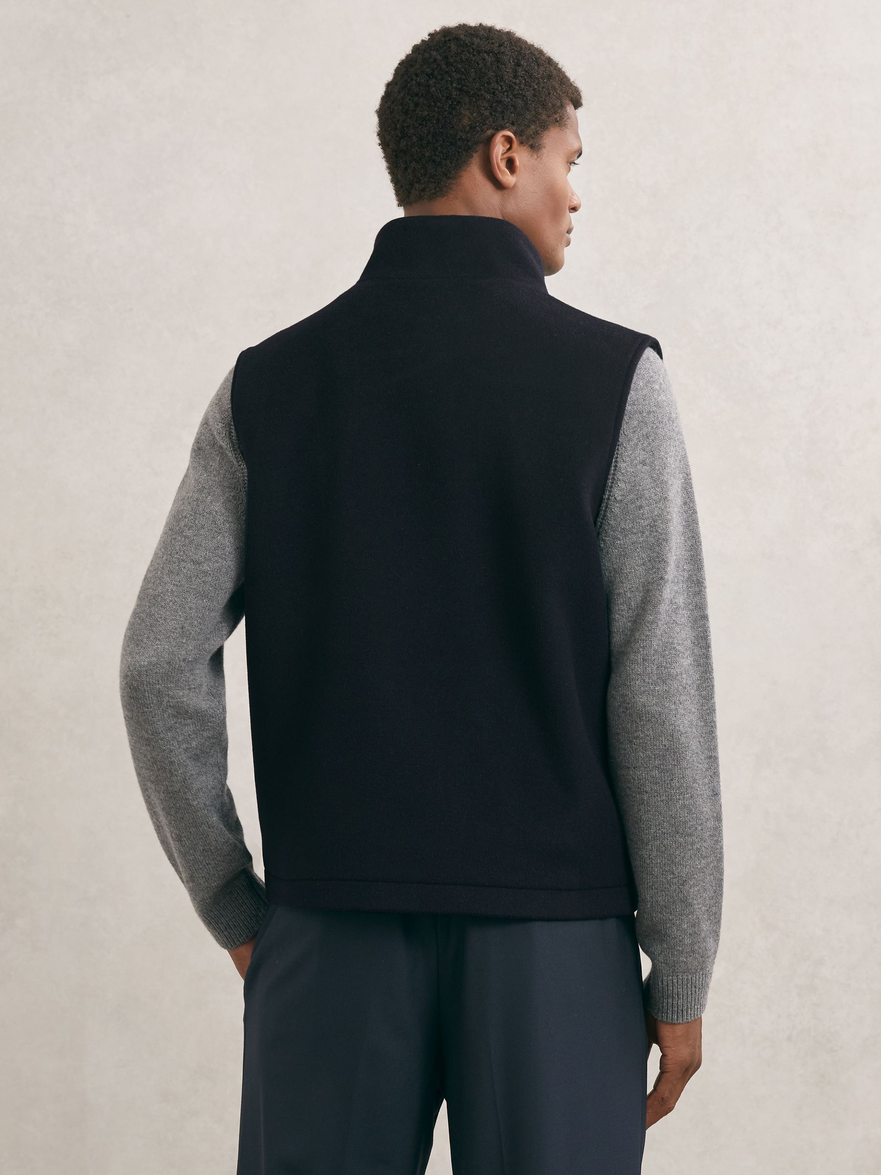 Wool-Blend Funnel-Neck Gilet in Navy - image 4