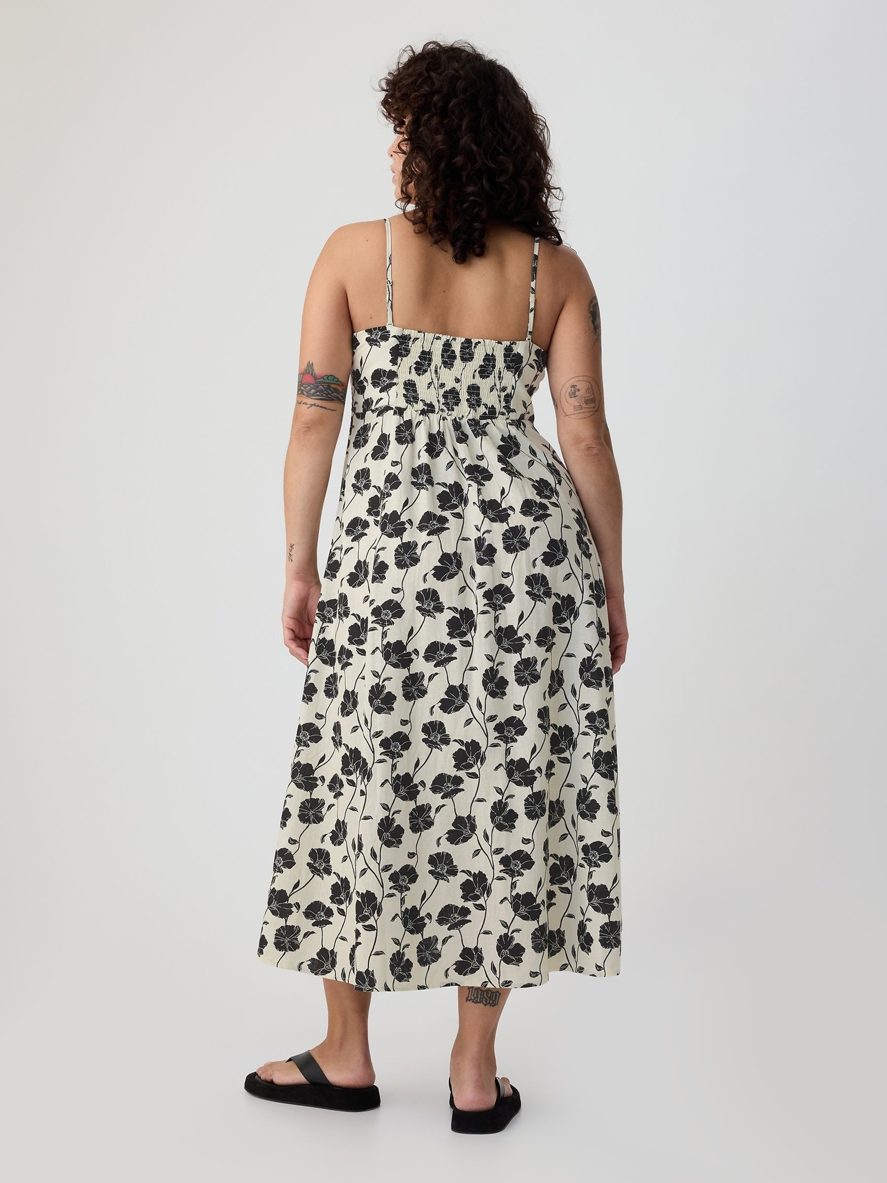 White Floral Linen Blend Removable Straps Midi Dress - Image 5 of 5