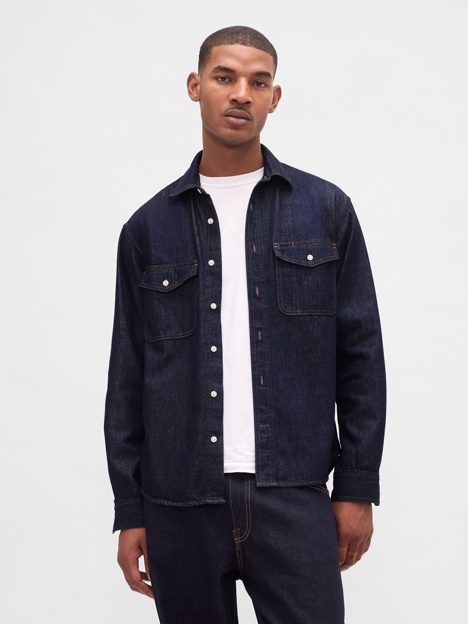 Dark Indigo Blue UltraSoft Denim Relaxed Shirt | Gap