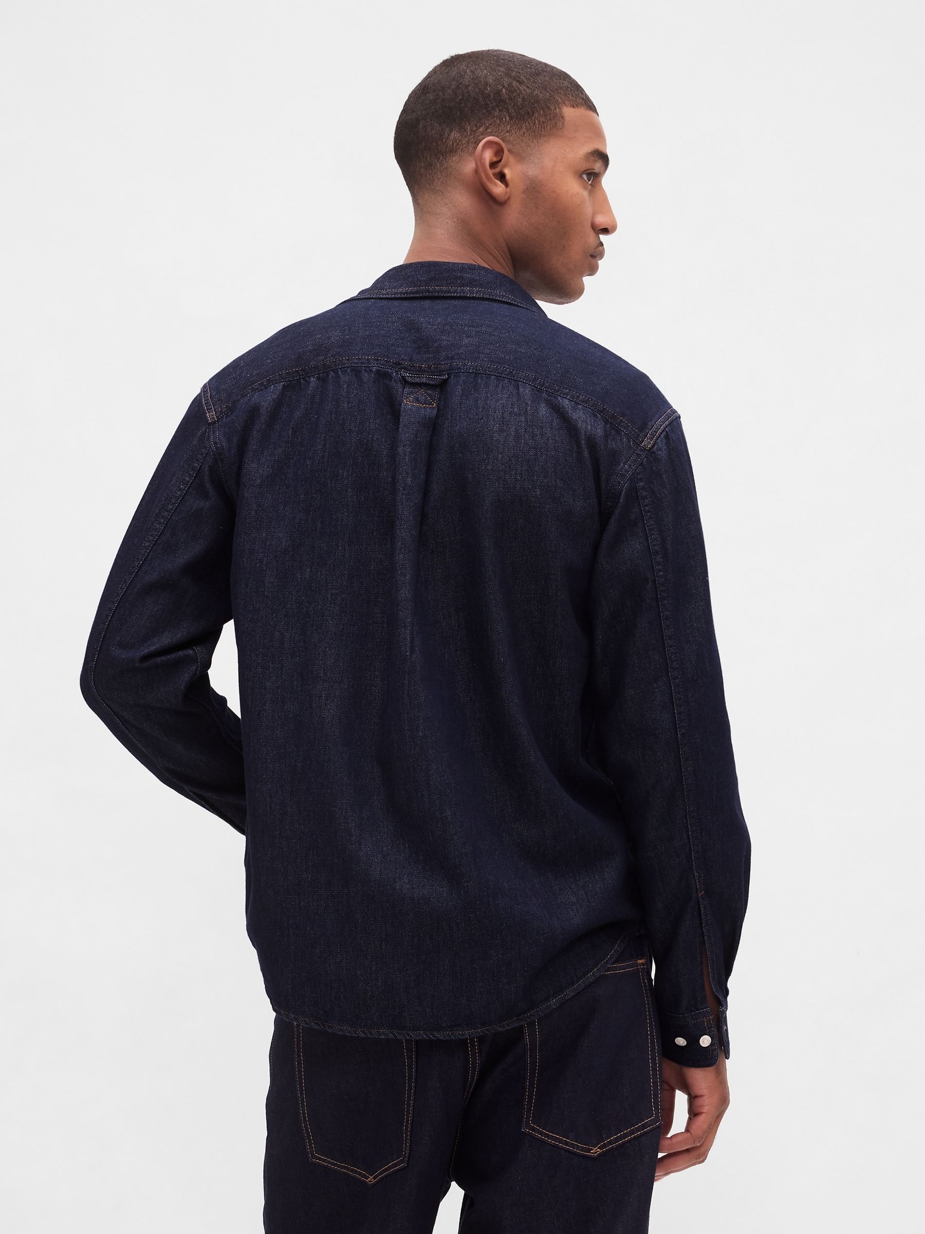 Dark Indigo Blue UltraSoft Denim Relaxed Shirt - Image 2 of 4