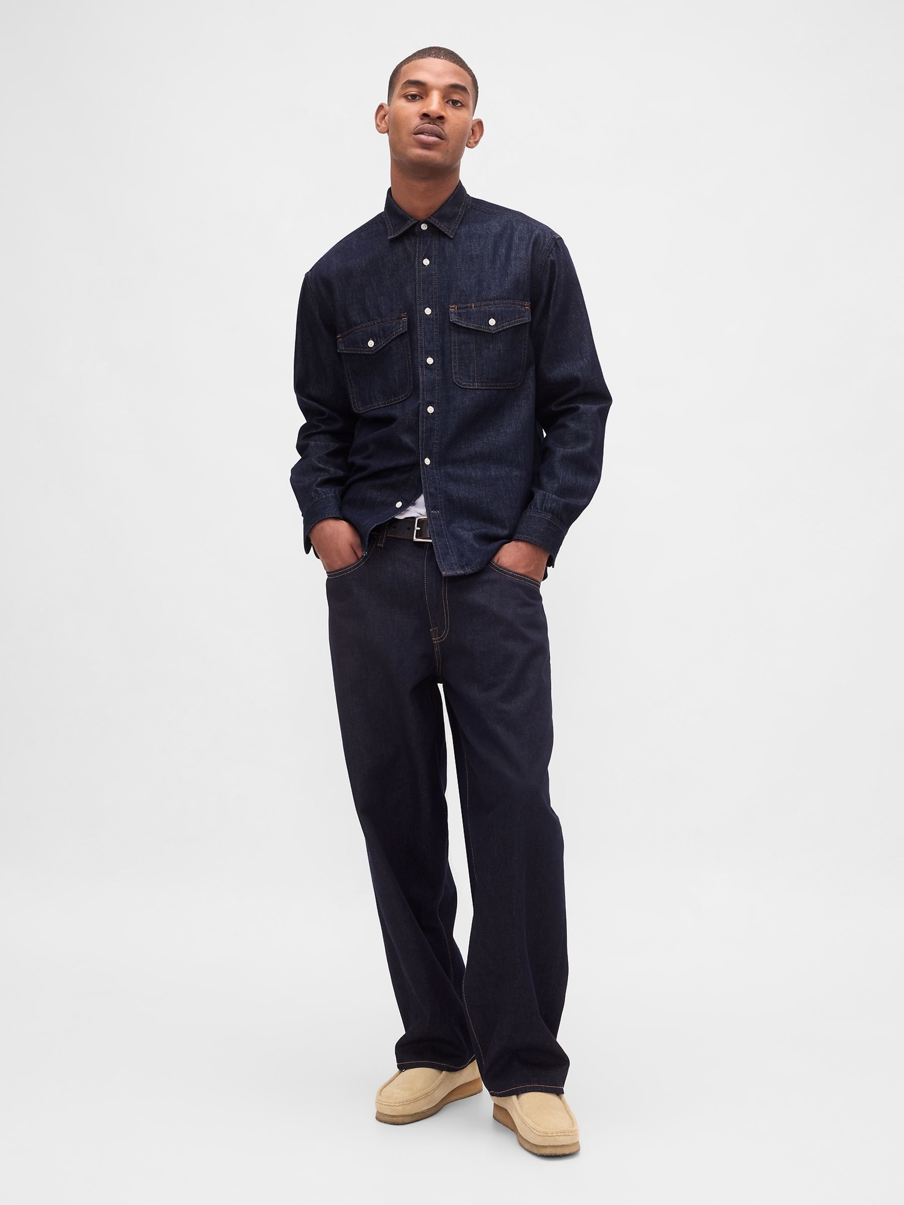 Dark Indigo Blue UltraSoft Denim Relaxed Shirt - Image 3 of 4
