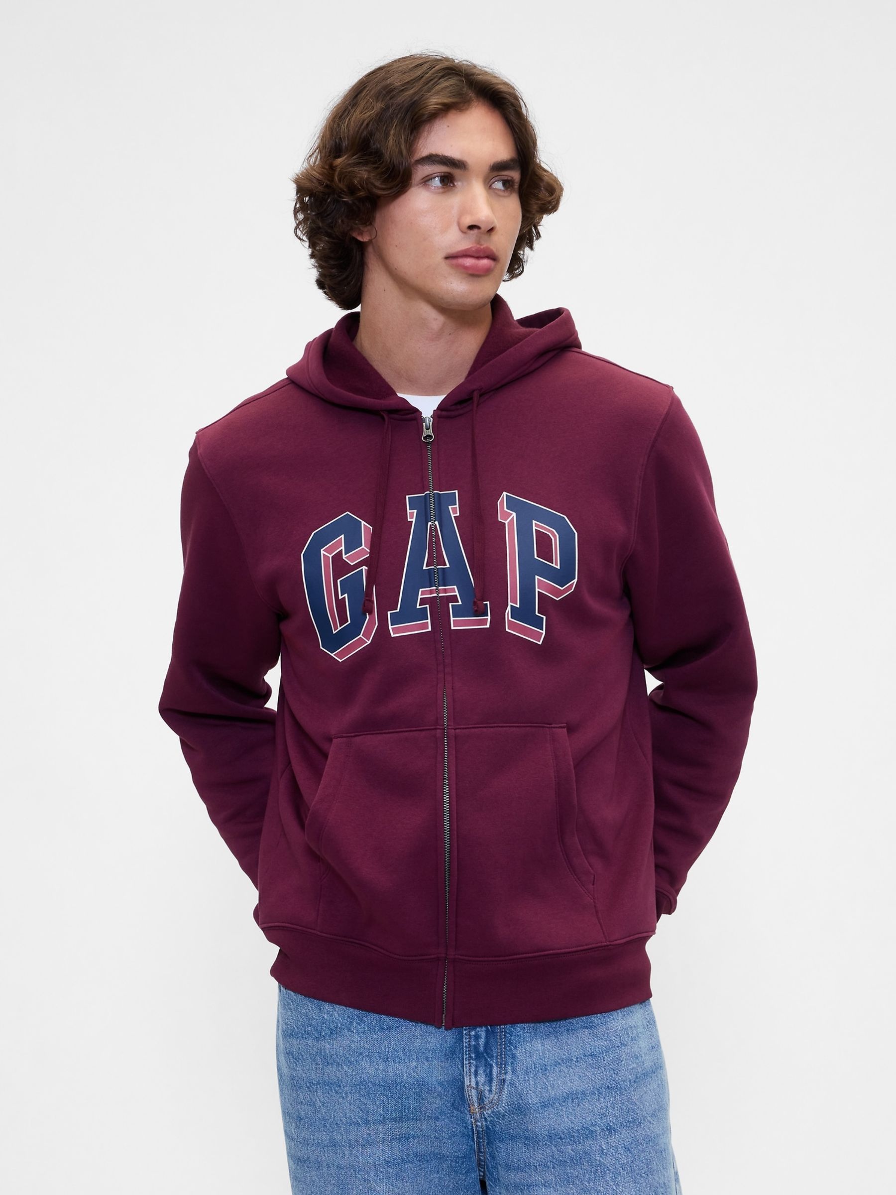 Red Relaxed Logo Zip Hoodie - Image 1 of 3