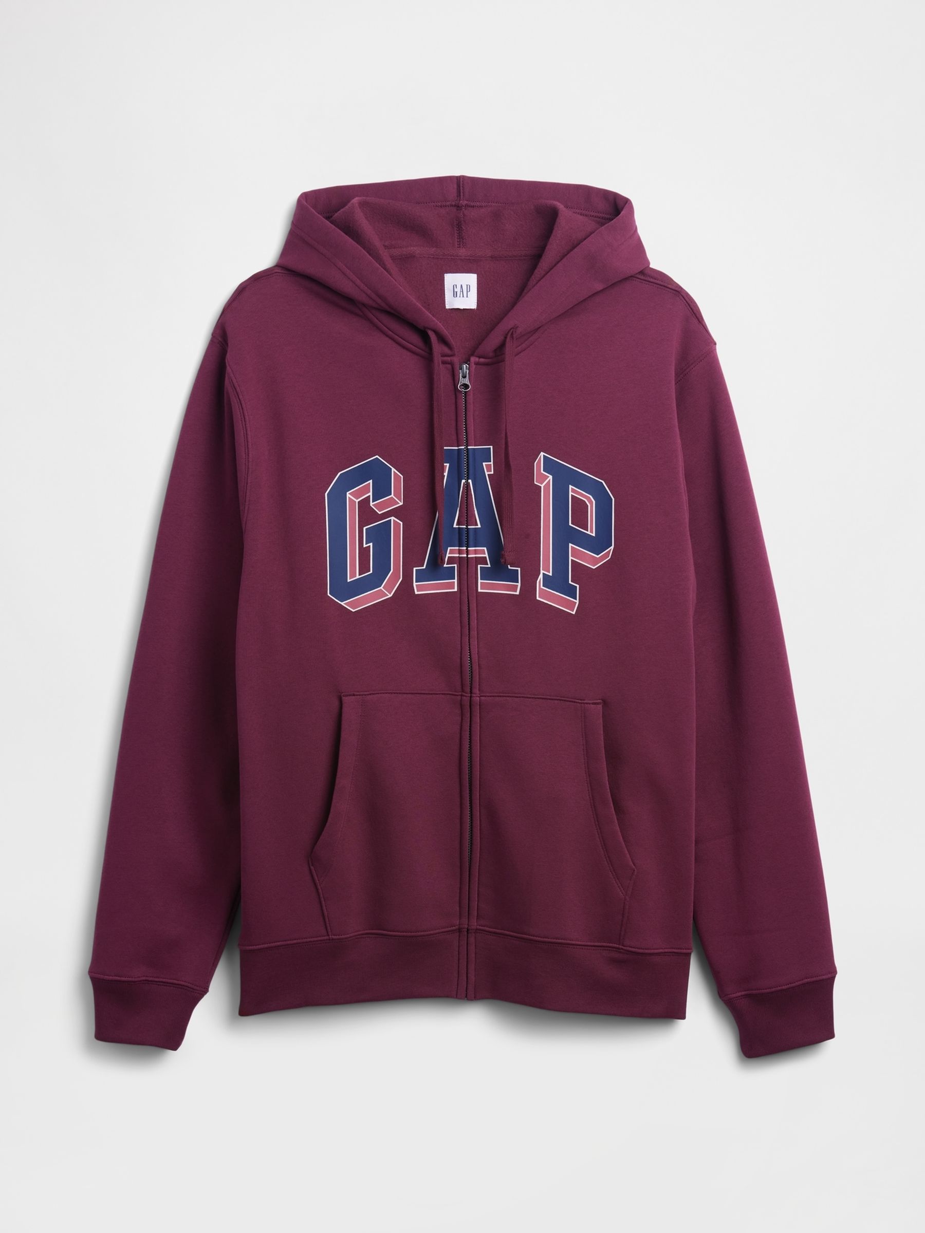 Burgundy Red Zip Through Logo Fleece Lined Hoodie - Image 5 of 5