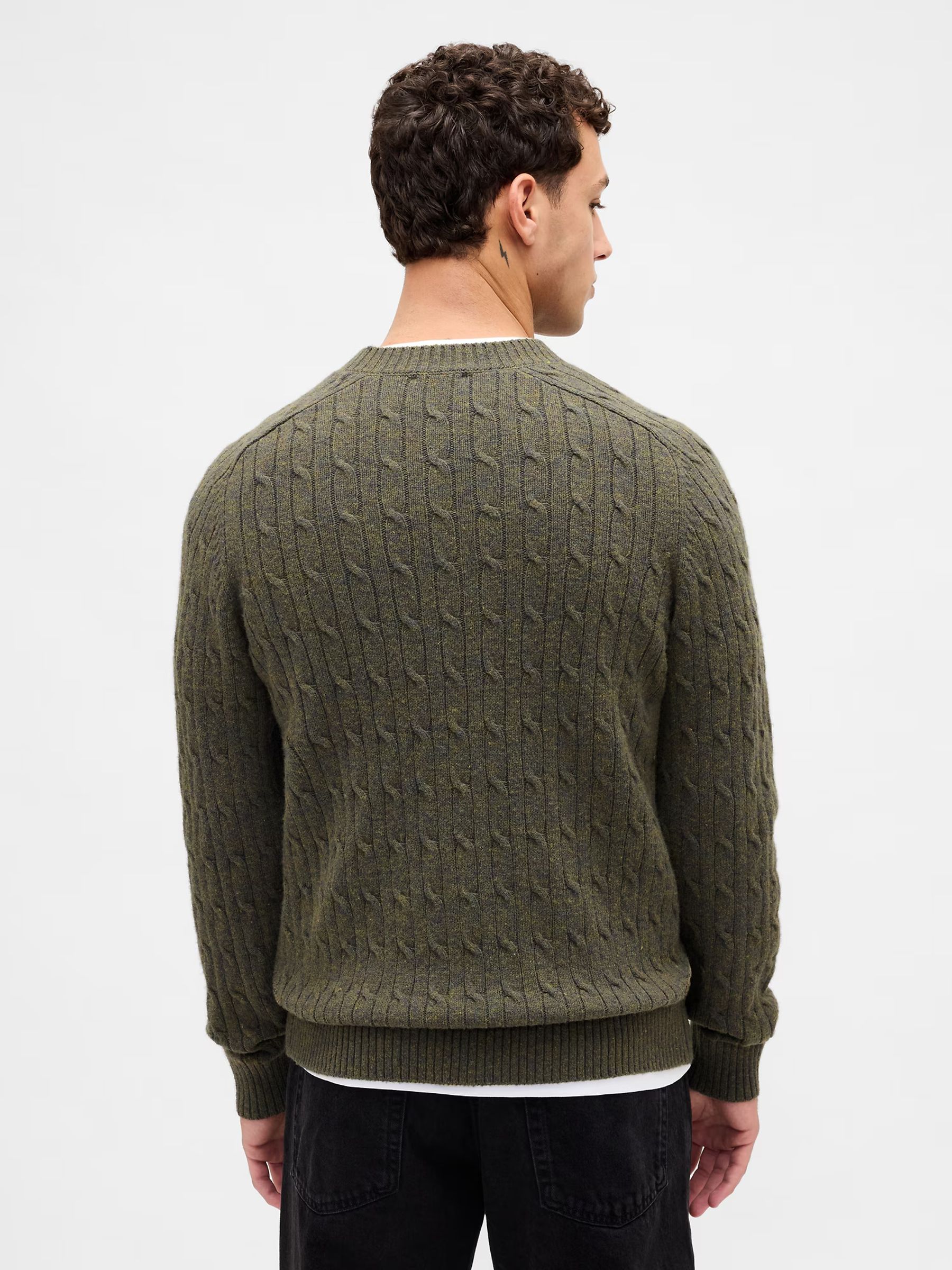 Green Wool Cable Crew Jumper - Image 2 of 4