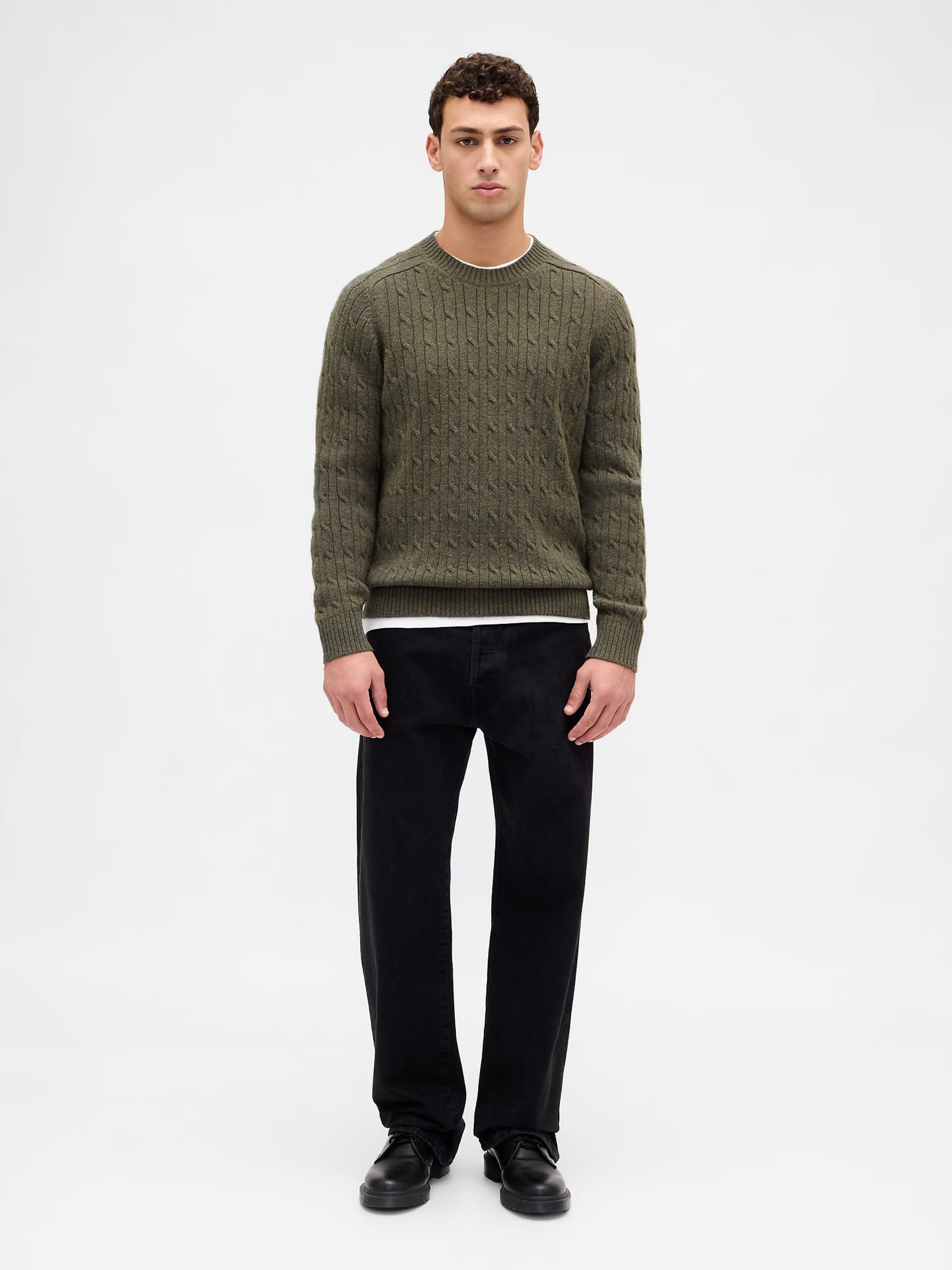 Green Wool Cable Crew Jumper - Image 3 of 4