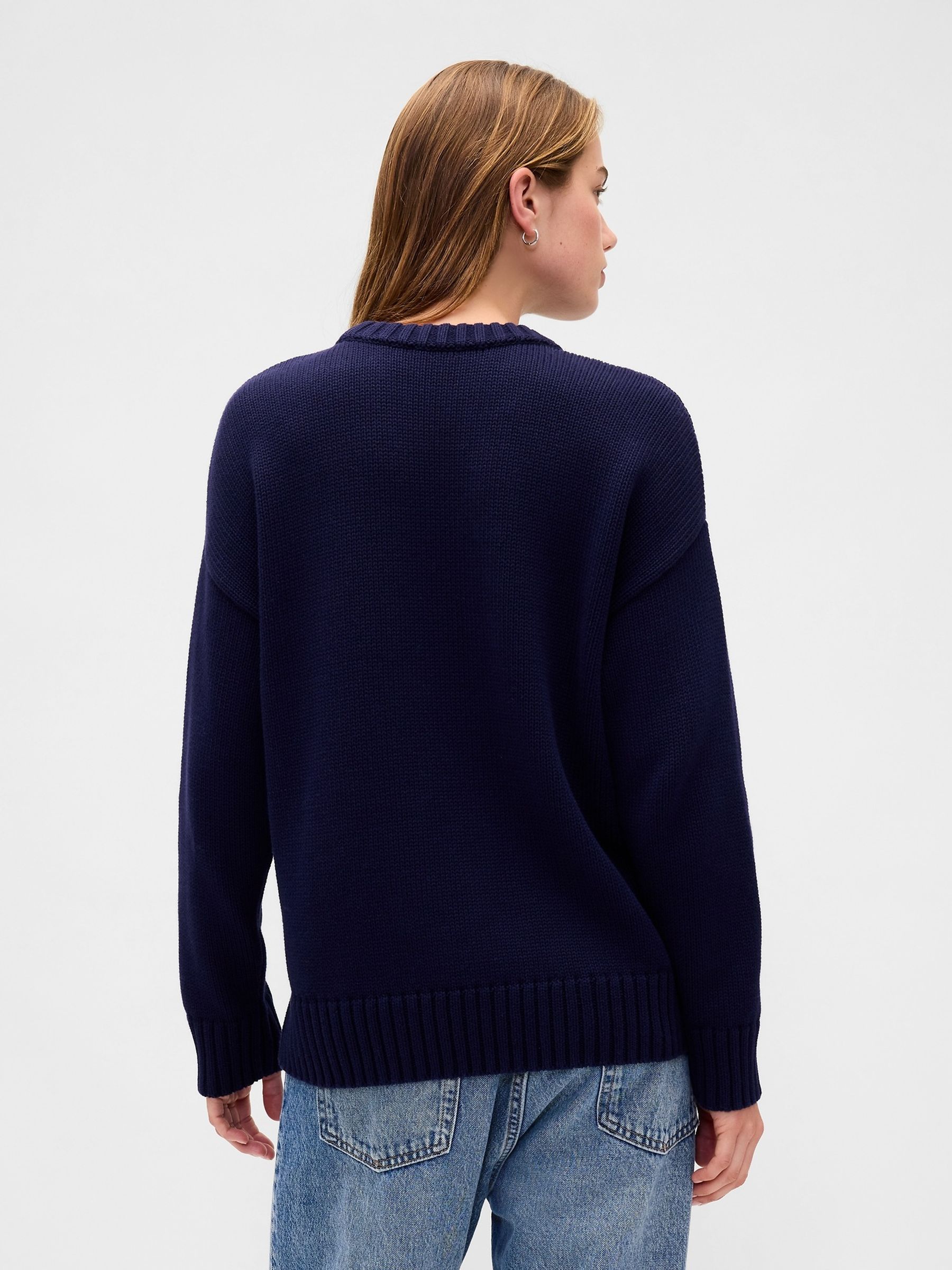 Navy Blue Cotton Oversized Jumper - Image 2 of 4