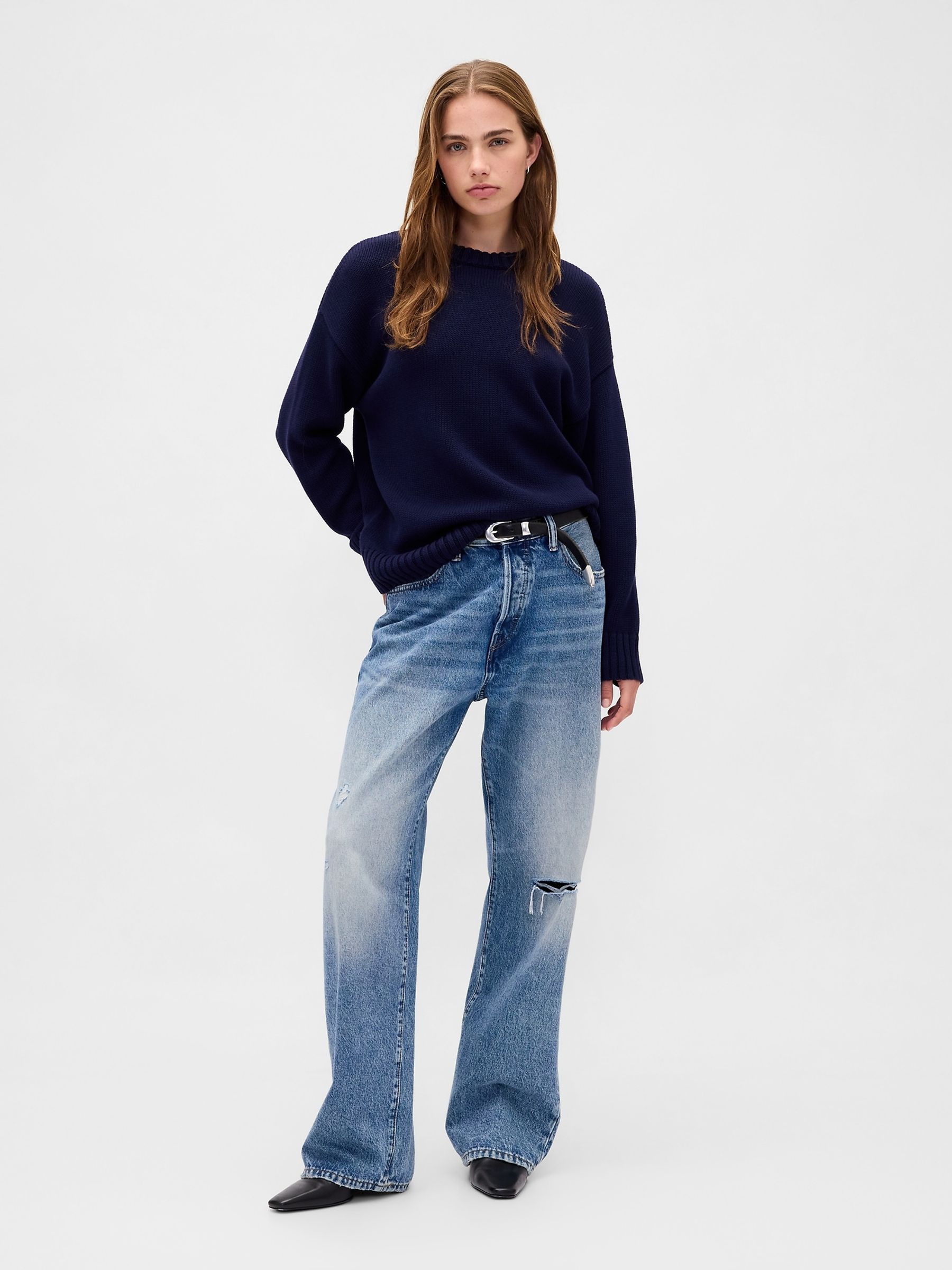 Navy Blue Cotton Oversized Jumper - Image 3 of 4