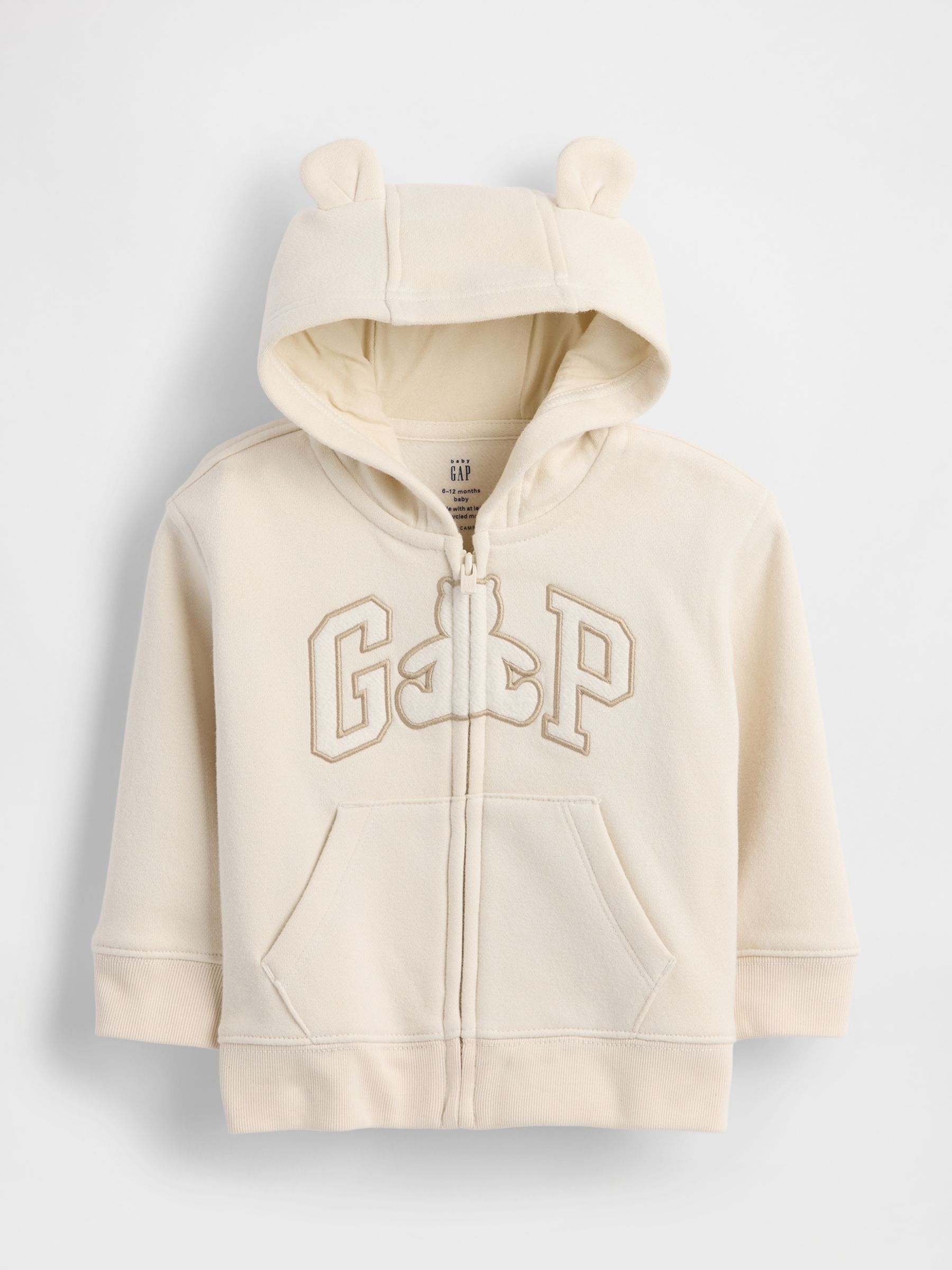 Cream Vintage Soft Bear Logo Zip Hoodie (Newborn-24mths) - Image 1 of 3
