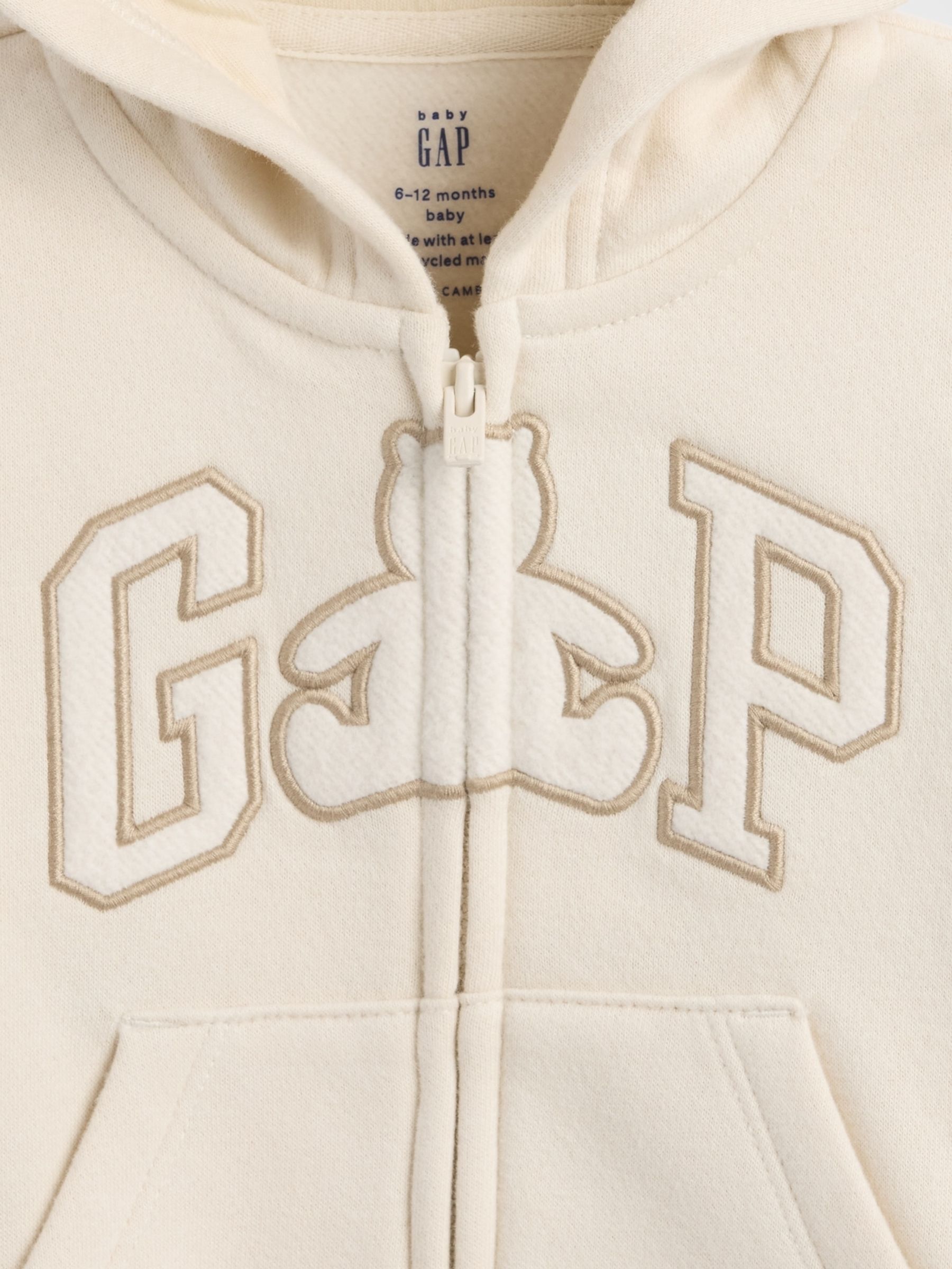 Cream Vintage Soft Bear Logo Zip Hoodie (Newborn-24mths) - Image 3 of 3