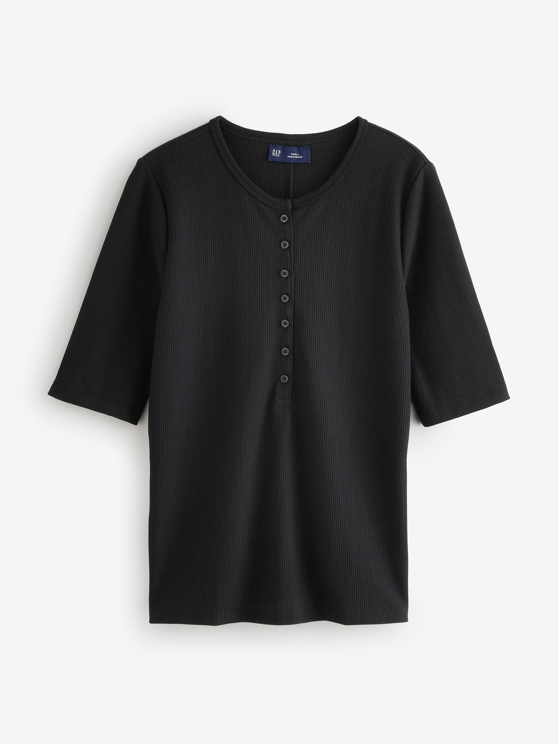 Black Modern Rib Short Sleeve Henley T-Shirt - Image 1 of 5