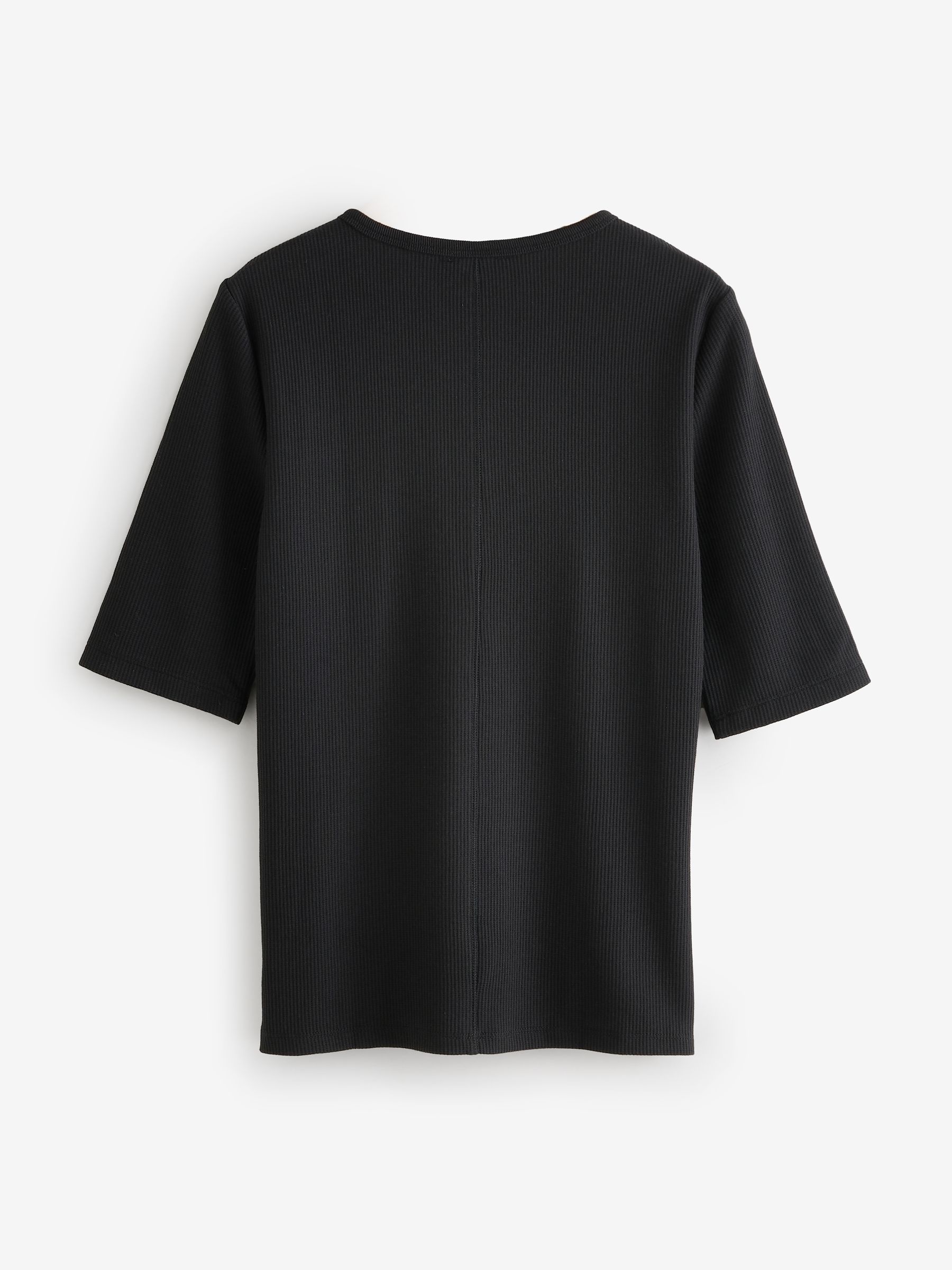 Black Modern Rib Short Sleeve Henley T-Shirt - Image 2 of 5