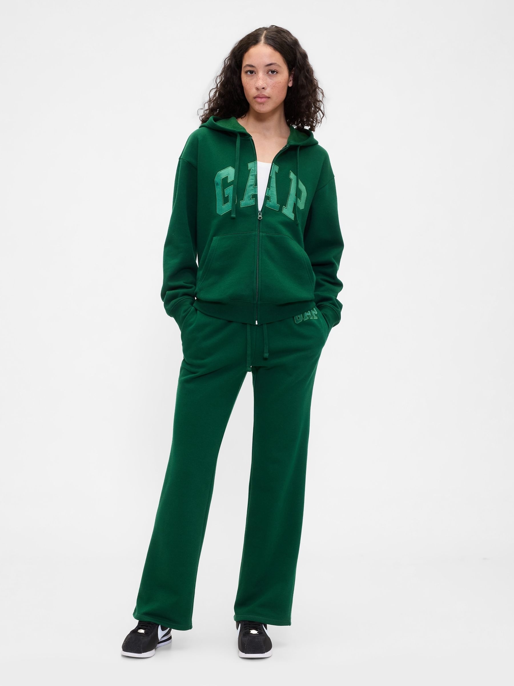 Green Flared Logo Fleece Joggers - Image 1 of 2 Green Flared Logo Fleece Joggers - Image 1 of 2