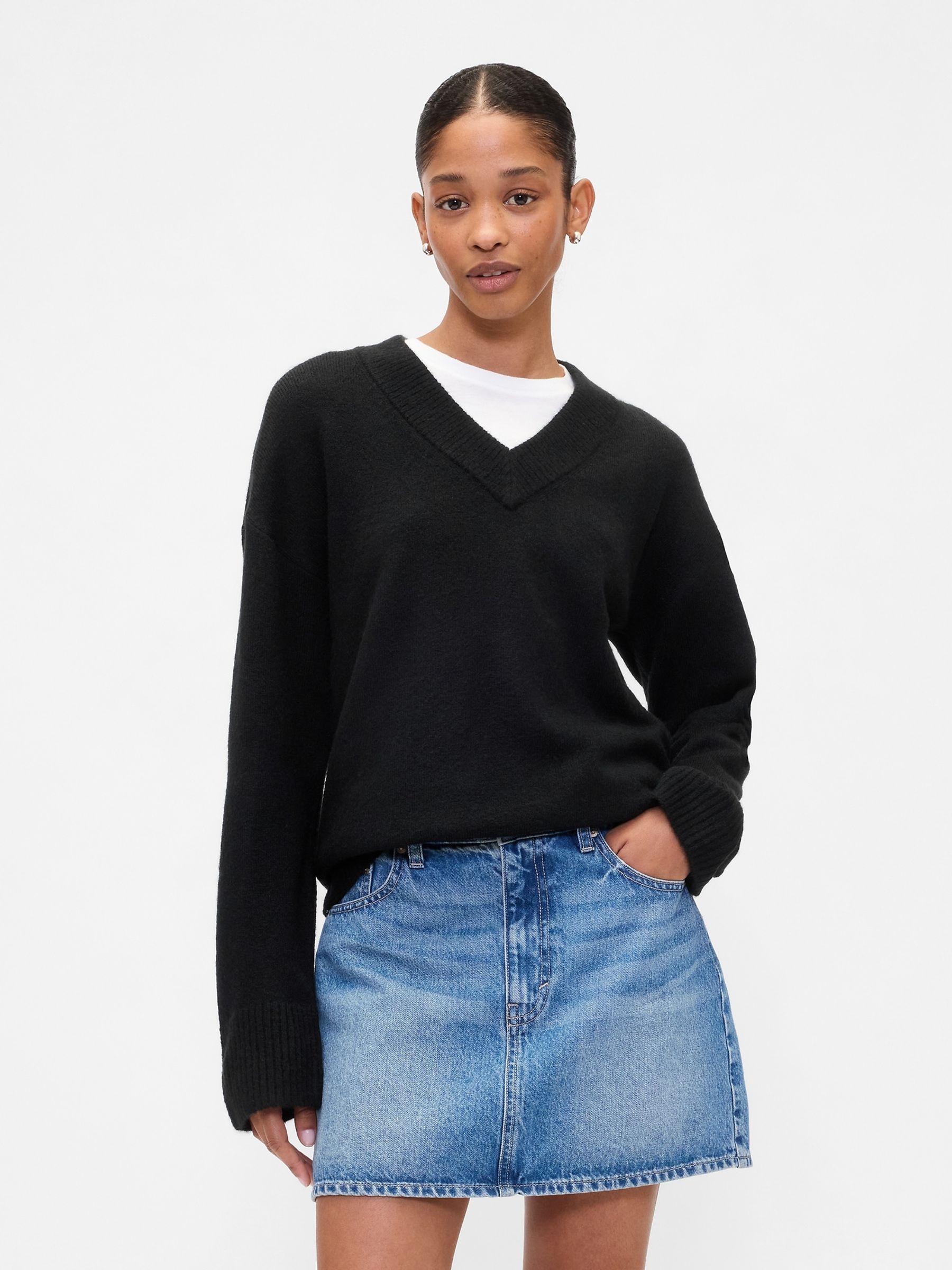 Black V-Neck Sweatshirt - Image 1 of 5
